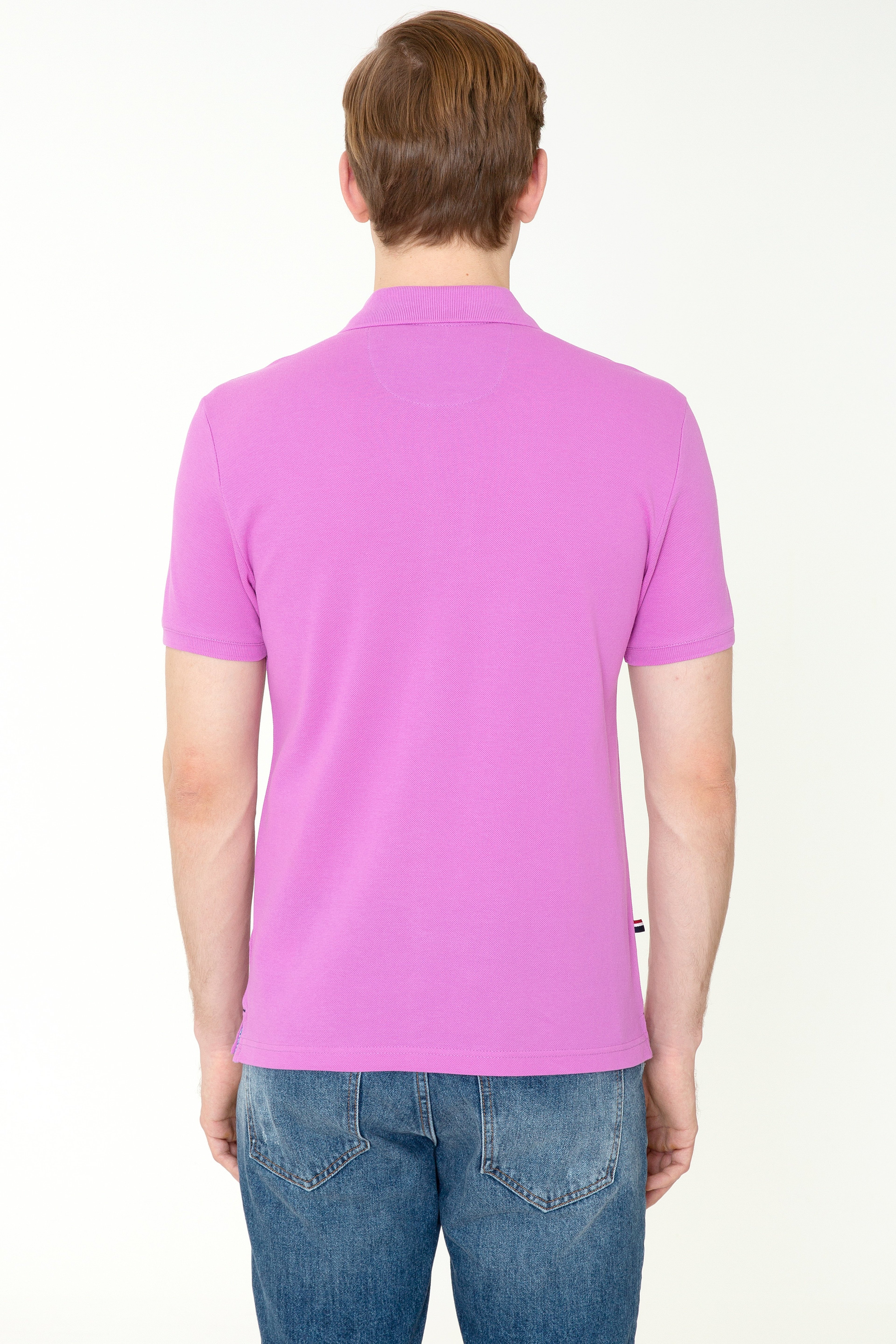Erkek Menekşe Polo Yaka Basic T-Shirt - Image 4