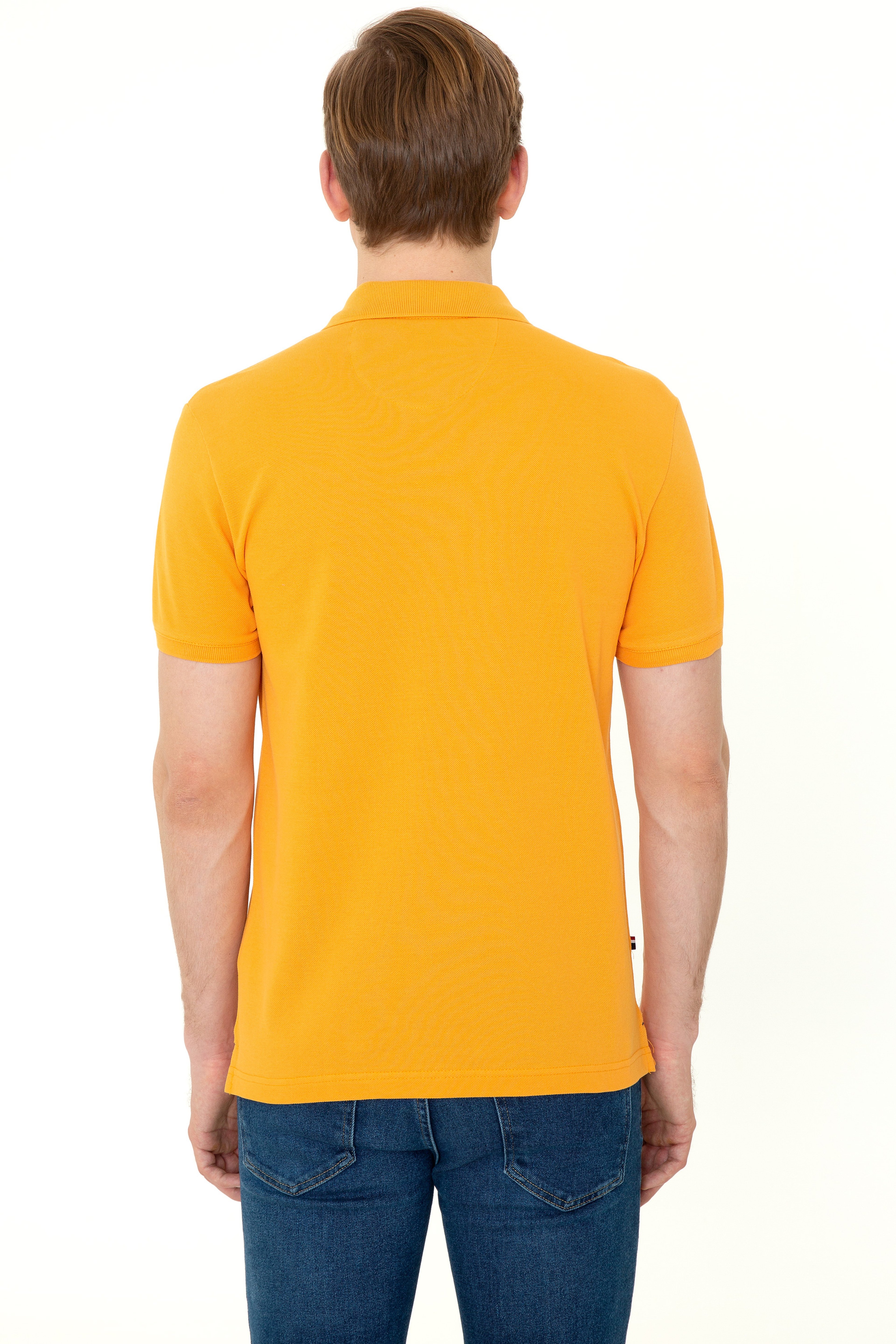 Erkek Koyu Sarı Polo Yaka Basic T-Shirt - Image 4