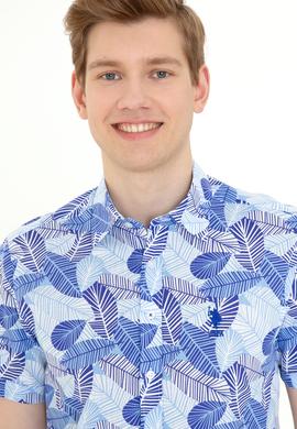 Erkek Mavi Kısa Kollu Gömlek - 50247596007