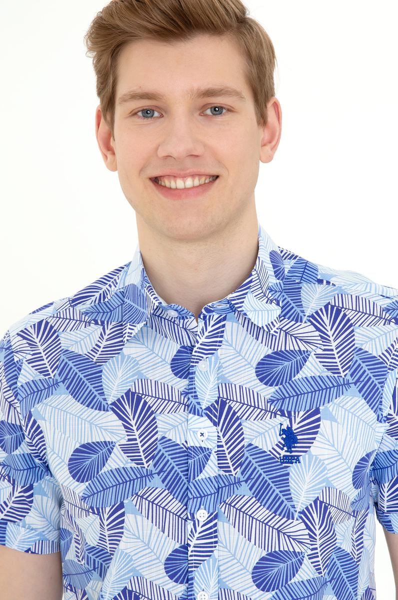 Erkek Mavi Kısa Kollu Gömlek