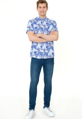 Erkek Mavi Kısa Kollu Gömlek - 50247596007