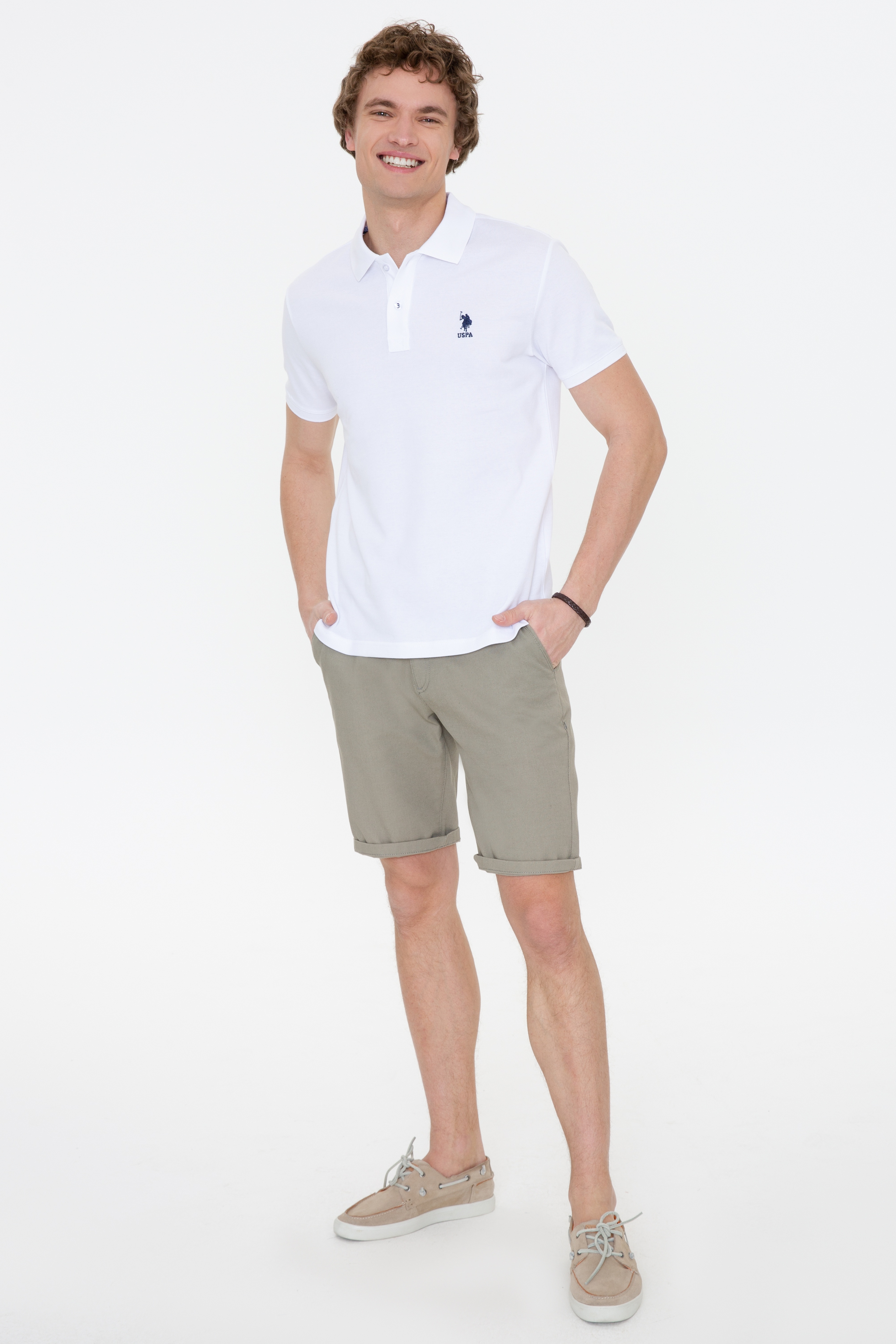 Erkek Beyaz Polo Yaka Basic T-Shirt - Image 5