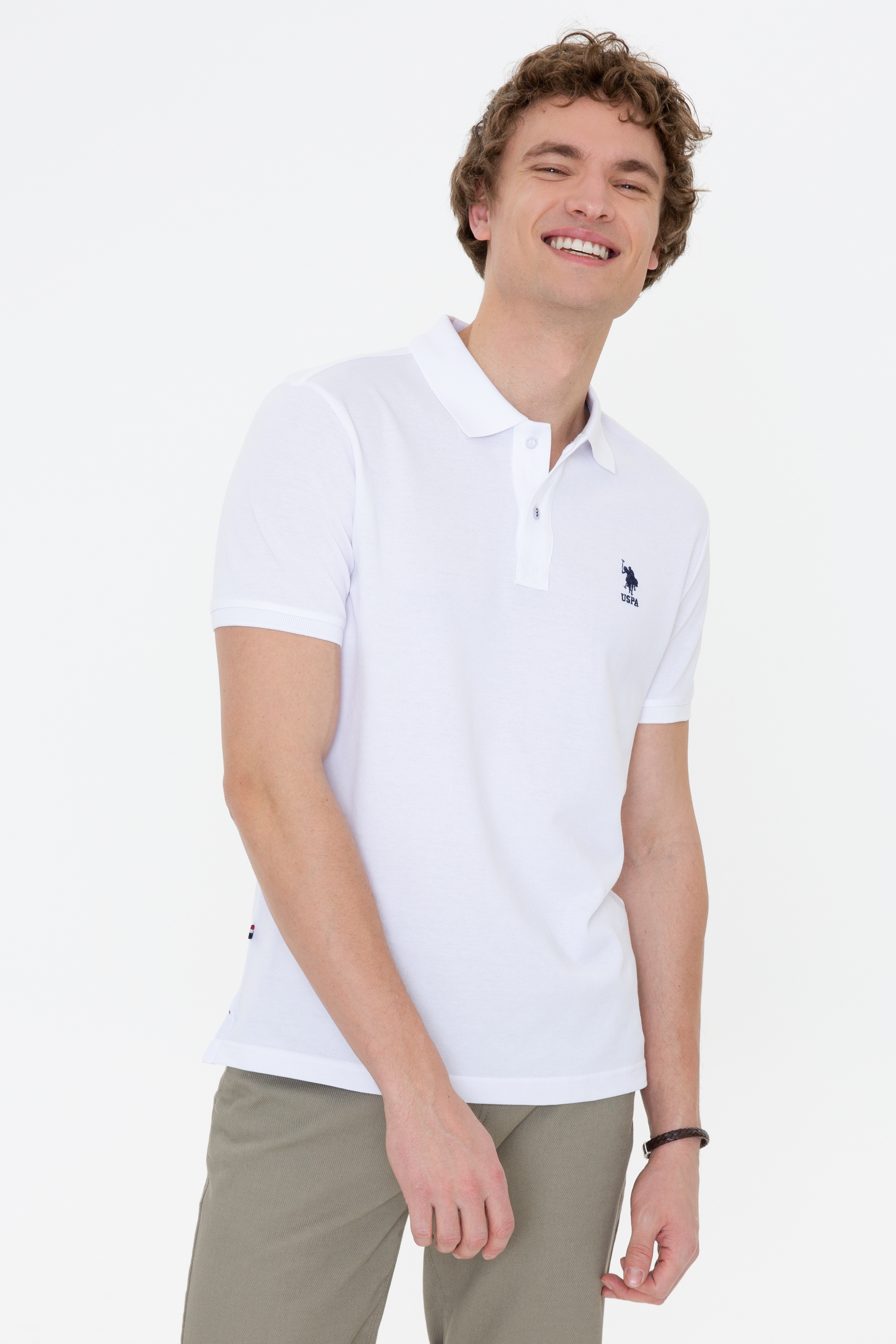 Erkek Beyaz Polo Yaka Basic T-Shirt - Image 1