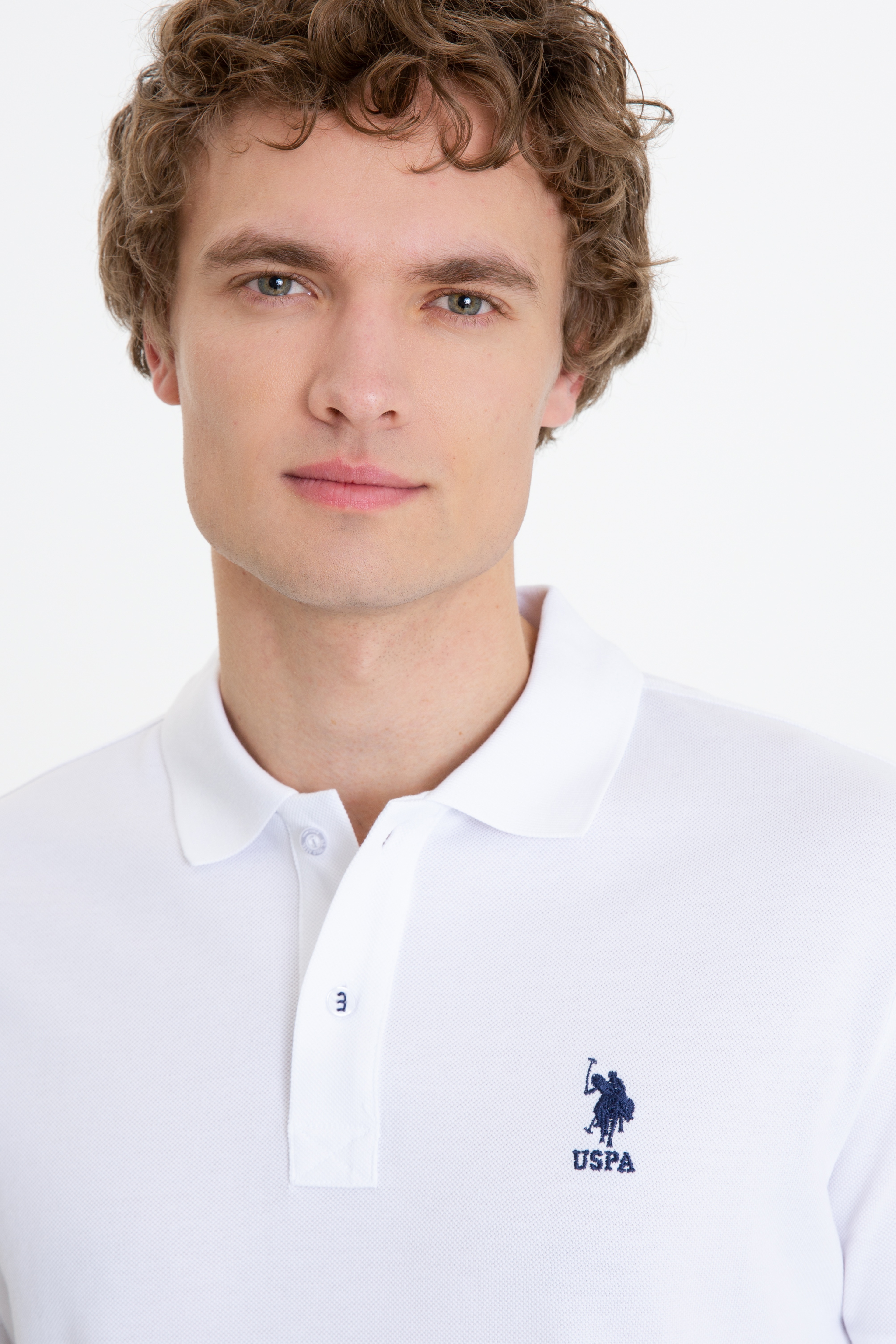 Erkek Beyaz Polo Yaka Basic T-Shirt - Image 2