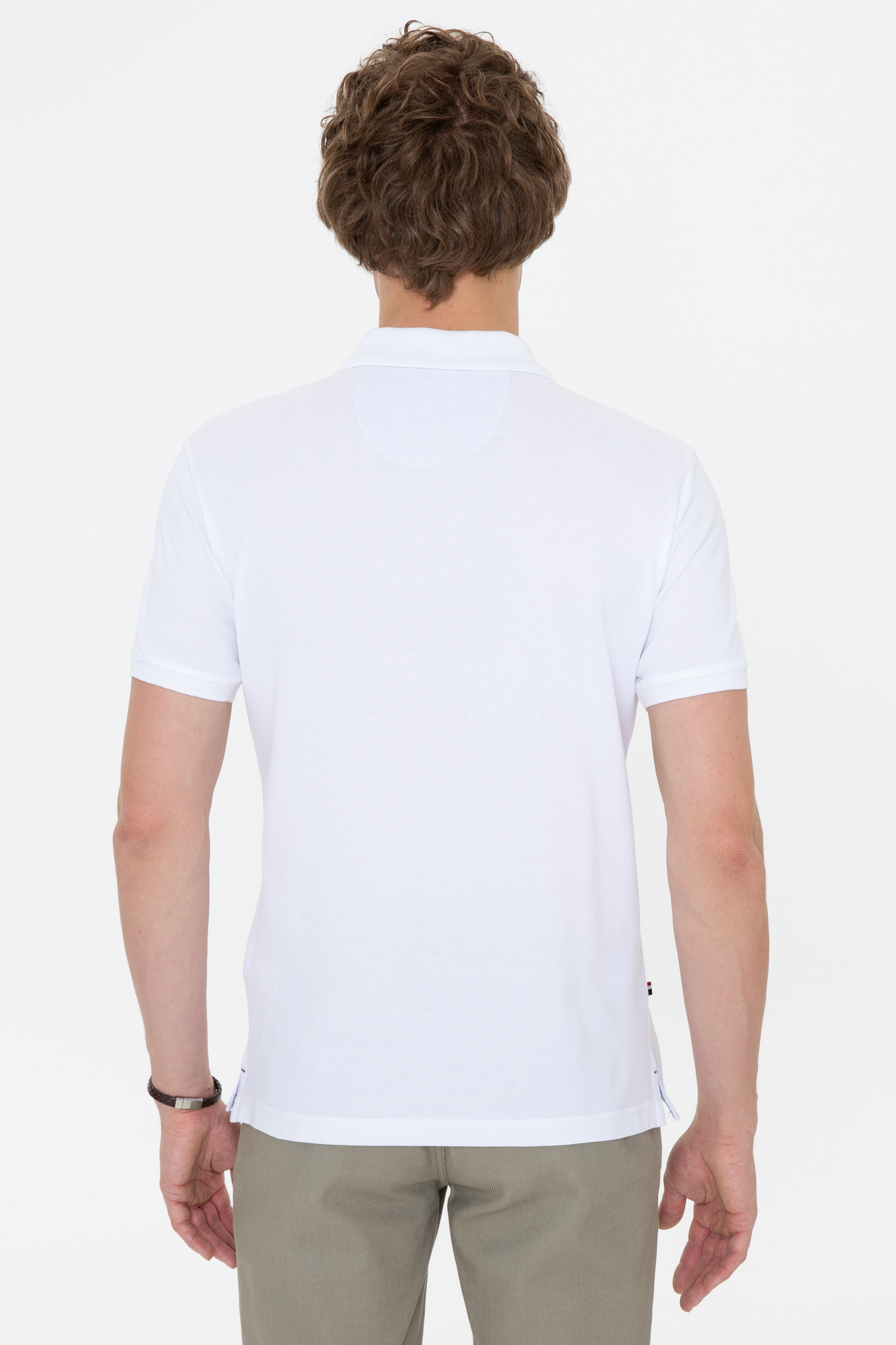 Erkek Beyaz Polo Yaka Basic T-Shirt - Image 4