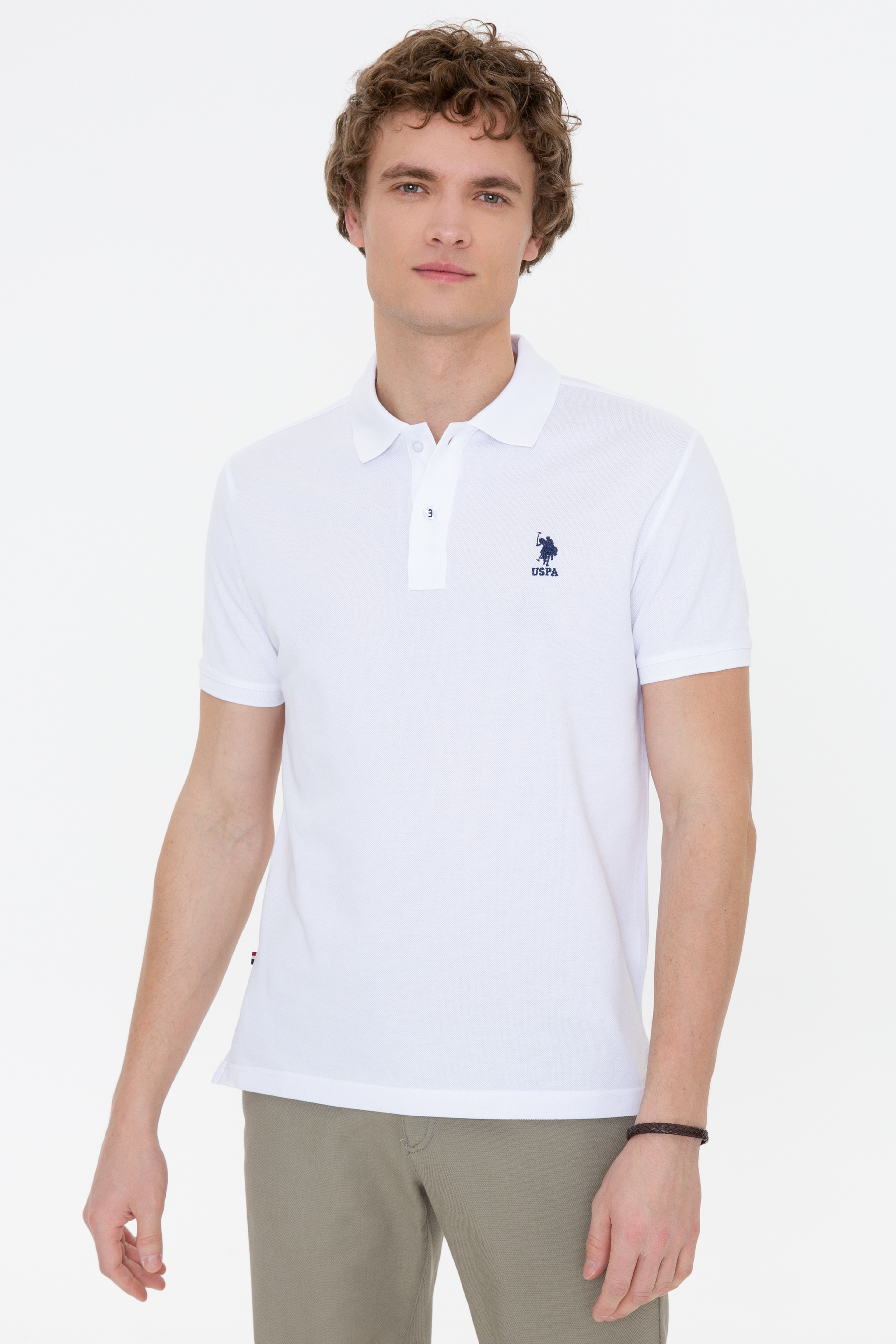 Erkek Beyaz Polo Yaka Basic T-Shirt - Image 3