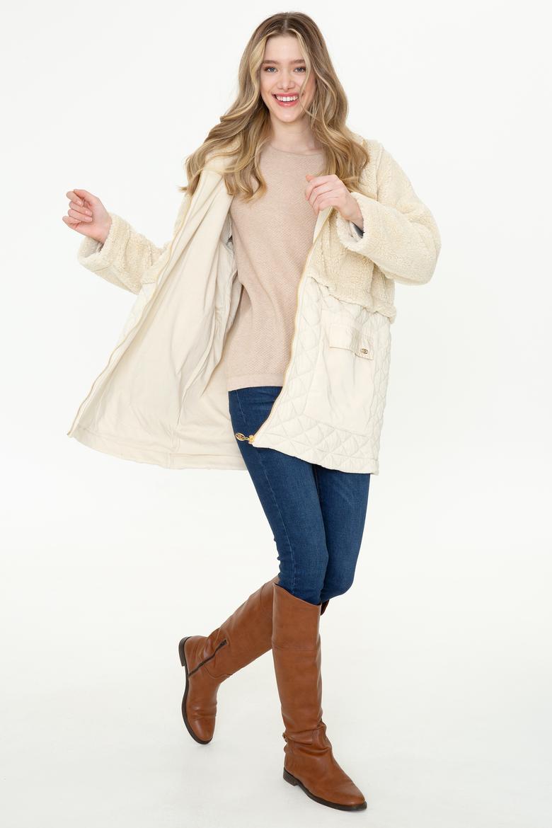 Kadın Krem Peluş Sweatshirt - 50240760008