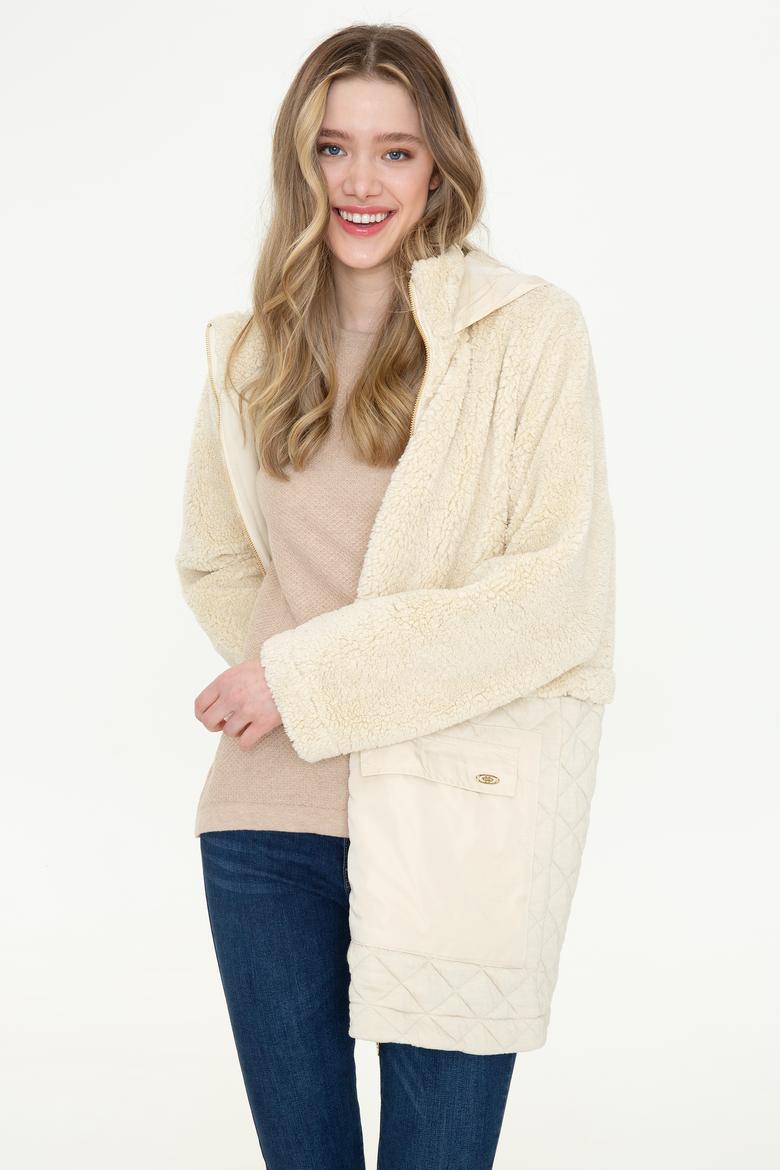 Kadın Krem Peluş Sweatshirt - 50240760008