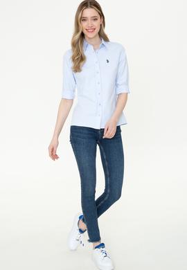 Kadın Açık Mavi Uzun Kollu Basic Gömlek - 50253658012