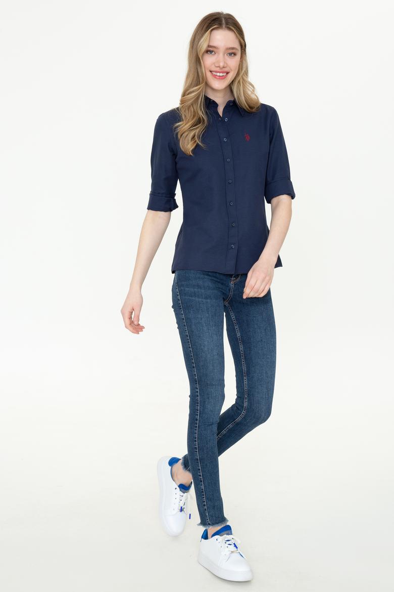 Kadın Lacivert Uzun Kollu Basic Gömlek - 50253658020