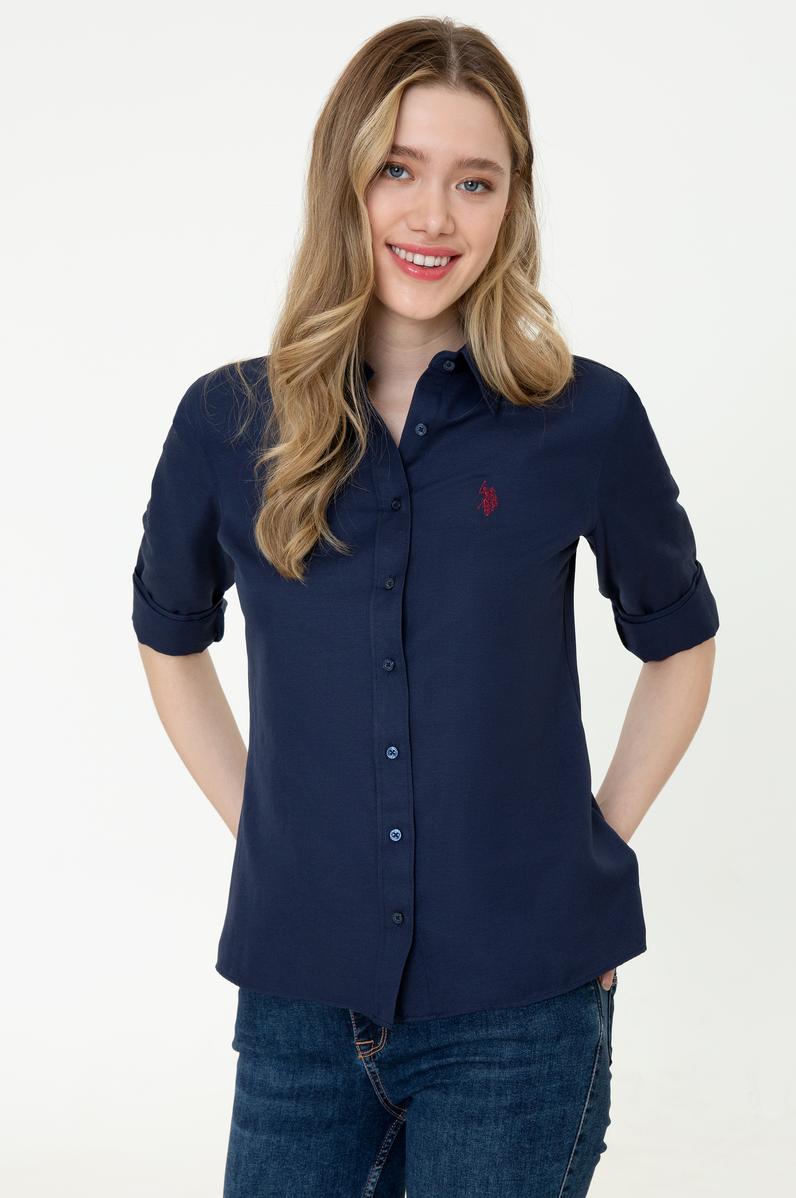 Kadın Lacivert Uzun Kollu Basic Gömlek