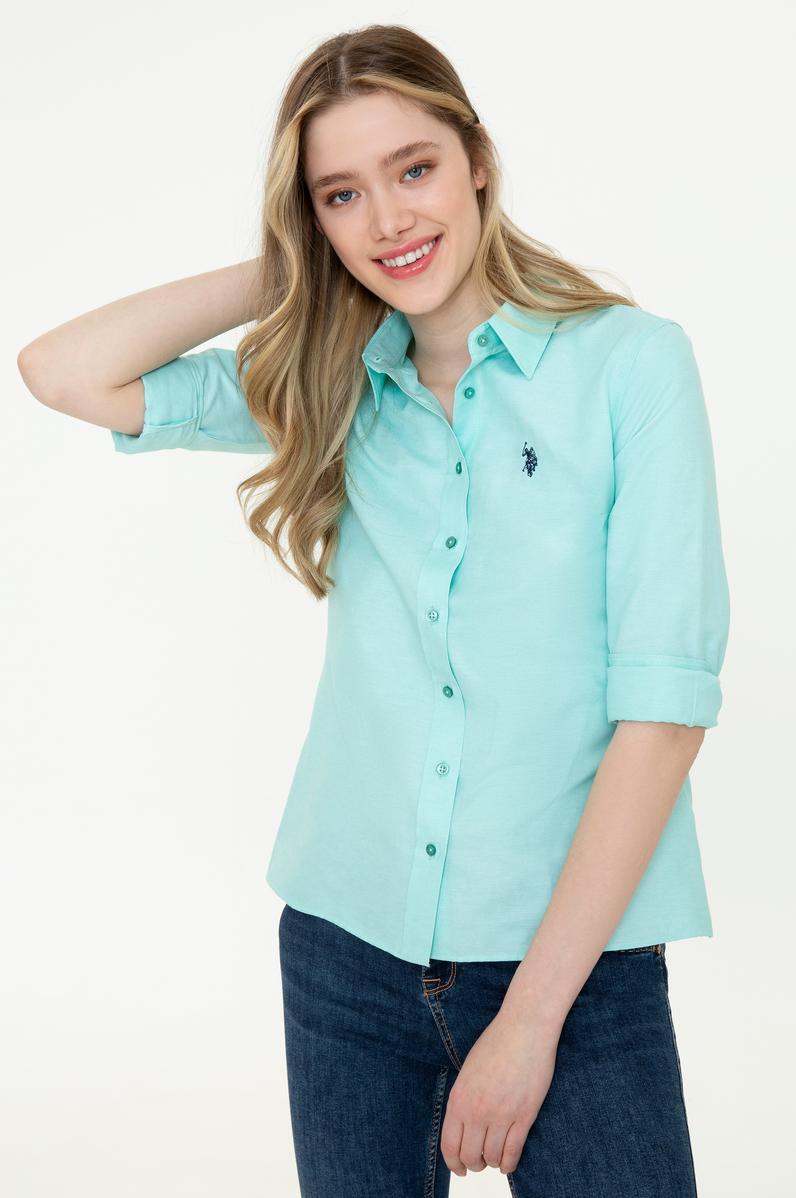 Kadın Mint Uzun Kollu Basic Gömlek