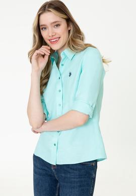 Kadın Mint Uzun Kollu Basic Gömlek - 50253658060
