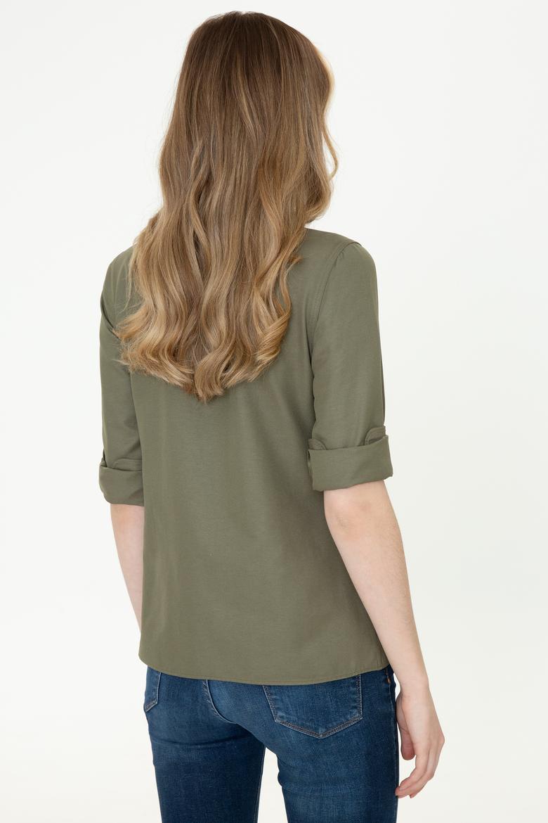 Kadın Koyu Haki Uzun Kollu Basic Gömlek - 50253658068