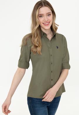 Kadın Koyu Haki Uzun Kollu Basic Gömlek - 50253658068