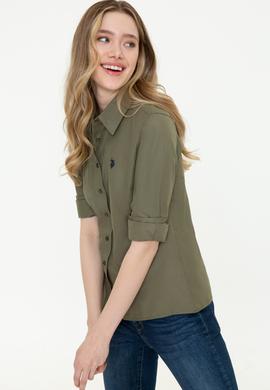 Kadın Koyu Haki Uzun Kollu Basic Gömlek - 50253658068