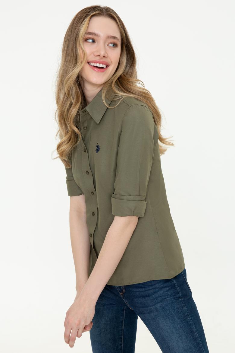 Kadın Koyu Haki Uzun Kollu Basic Gömlek - 50253658068