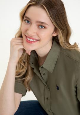 Kadın Koyu Haki Uzun Kollu Basic Gömlek - 50253658068