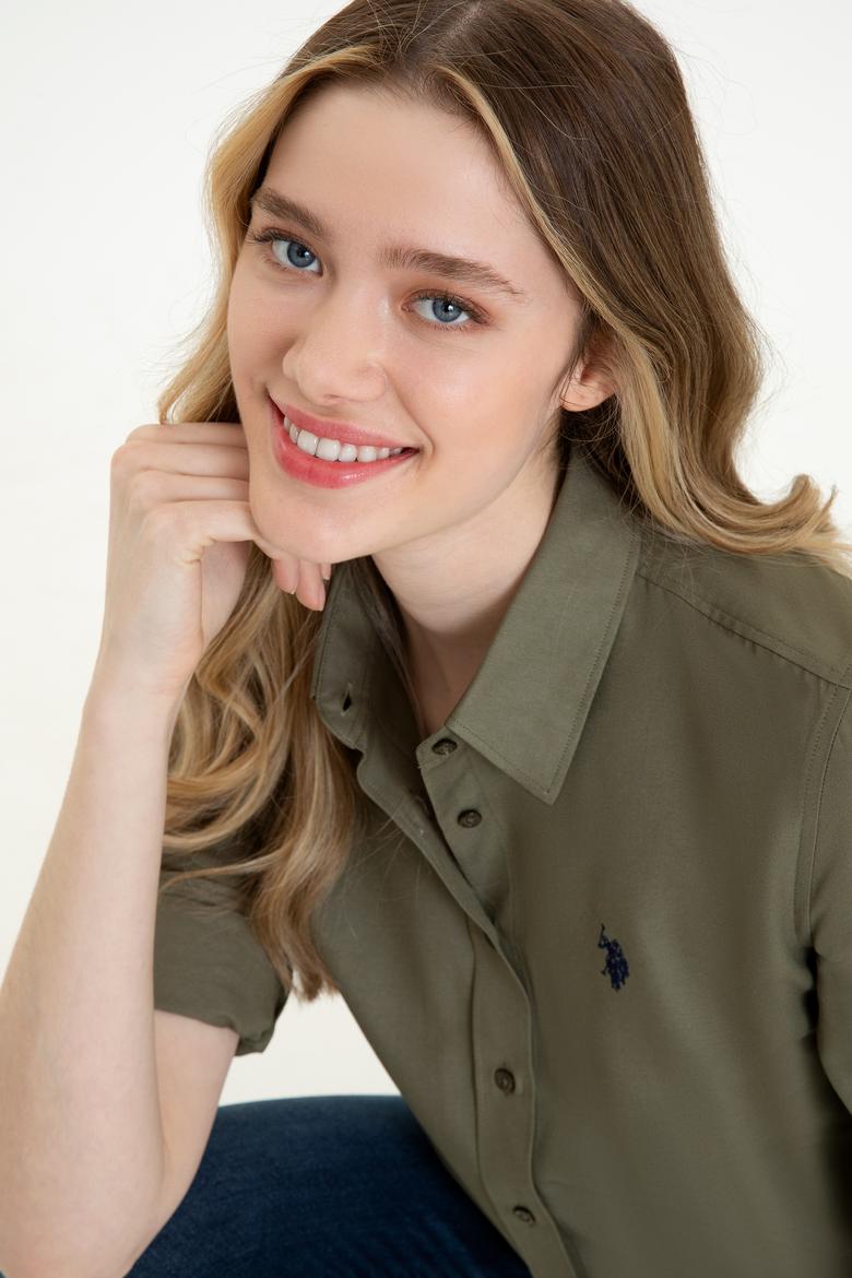 Kadın Koyu Haki Uzun Kollu Basic Gömlek - 50253658068