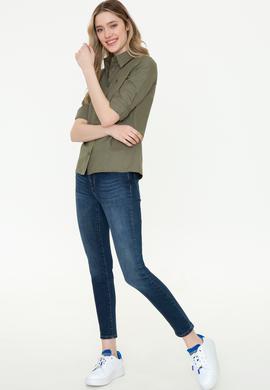 Kadın Koyu Haki Uzun Kollu Basic Gömlek - 50253658068