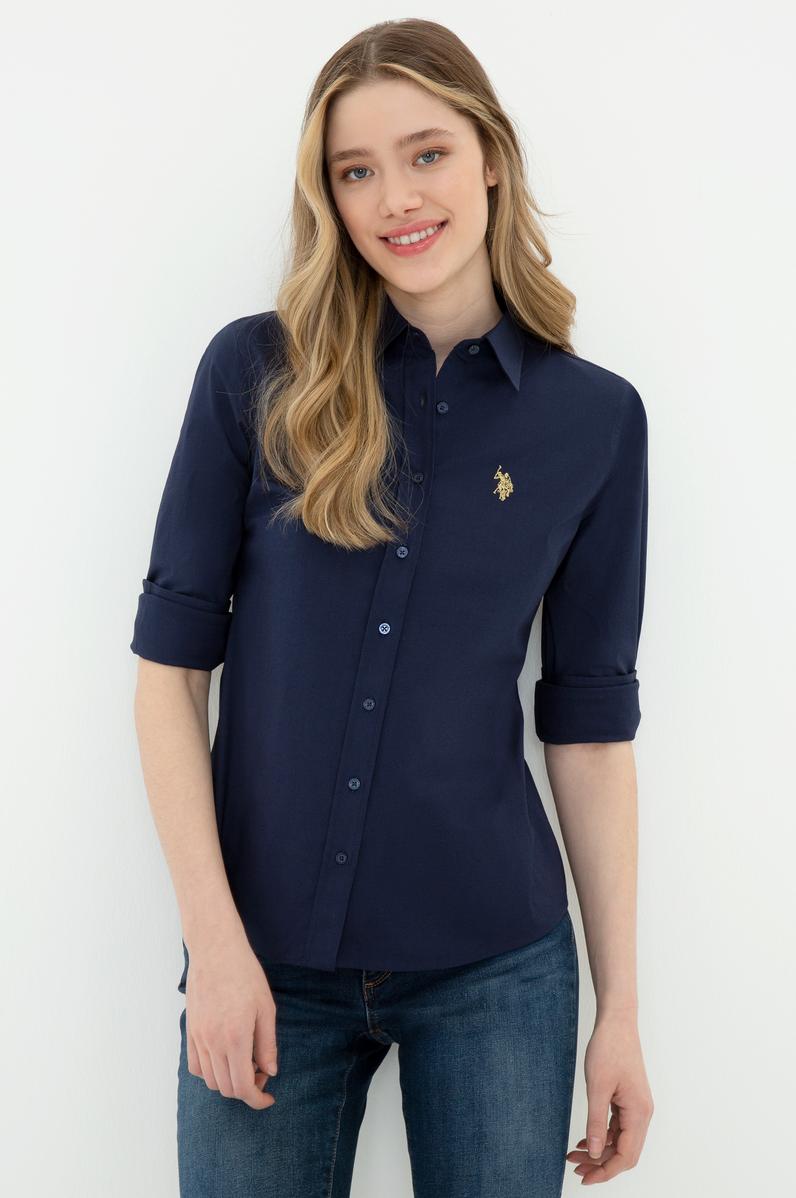 Kadın Lacivert Uzun Kollu Basic Gömlek