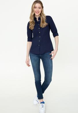 Kadın Lacivert Uzun Kollu Basic Gömlek - 50247095018