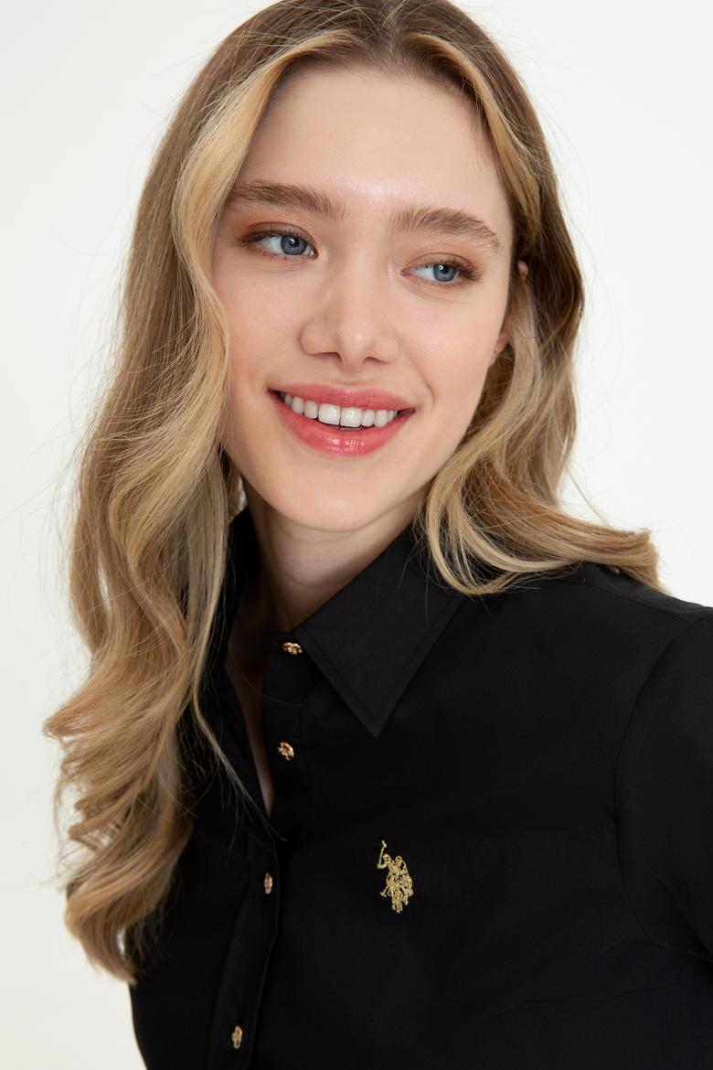 Kadın Siyah Uzun Kollu Basic Gömlek - 50247095036