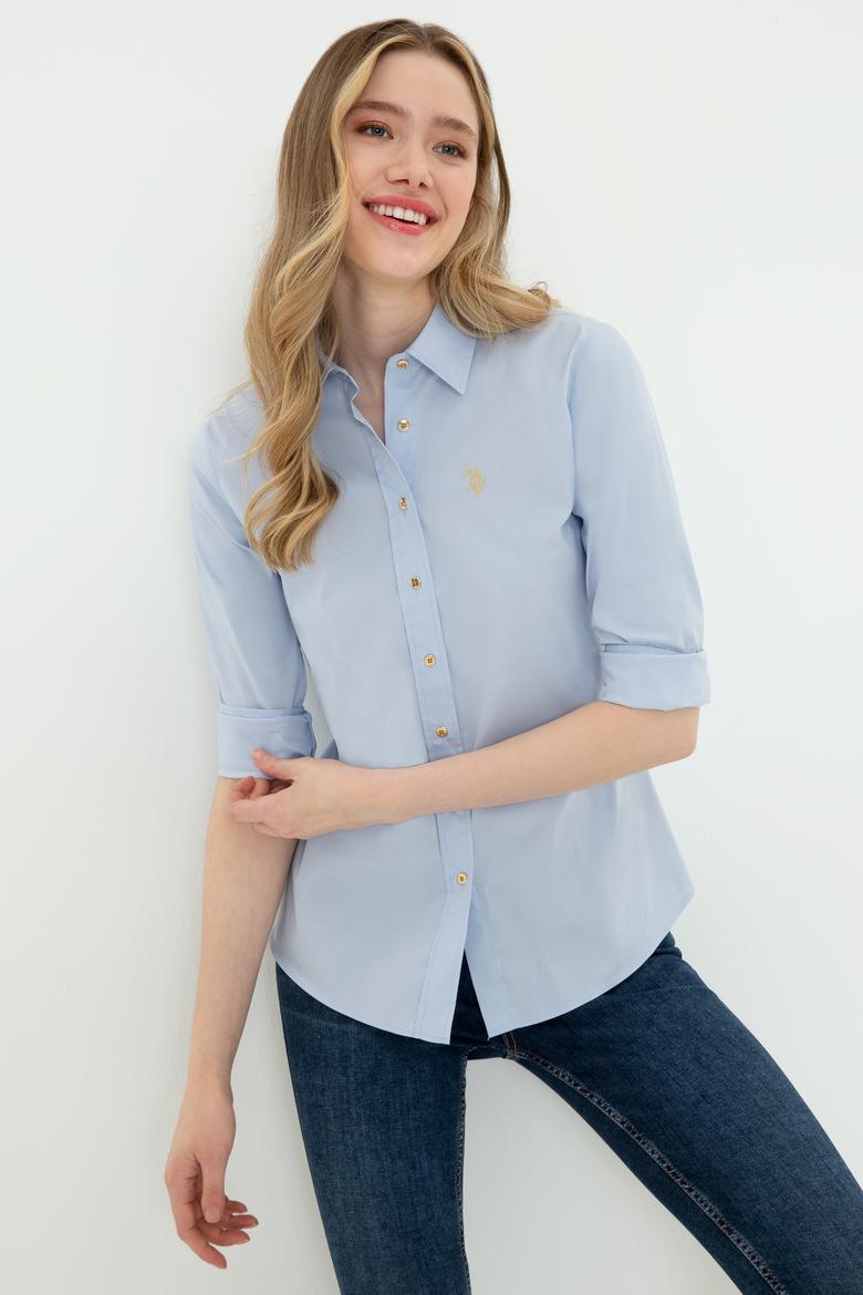 Kadın Açık Mavi Uzun Kollu Basic Gömlek - 50247095056