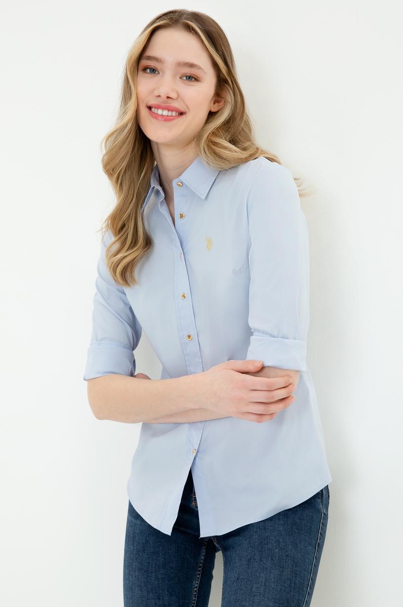 Kadın Açık Mavi Uzun Kollu Basic Gömlek
