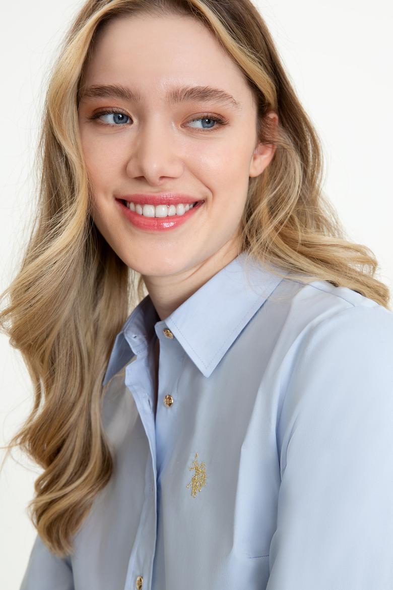 Kadın Açık Mavi Uzun Kollu Basic Gömlek - 50247095056