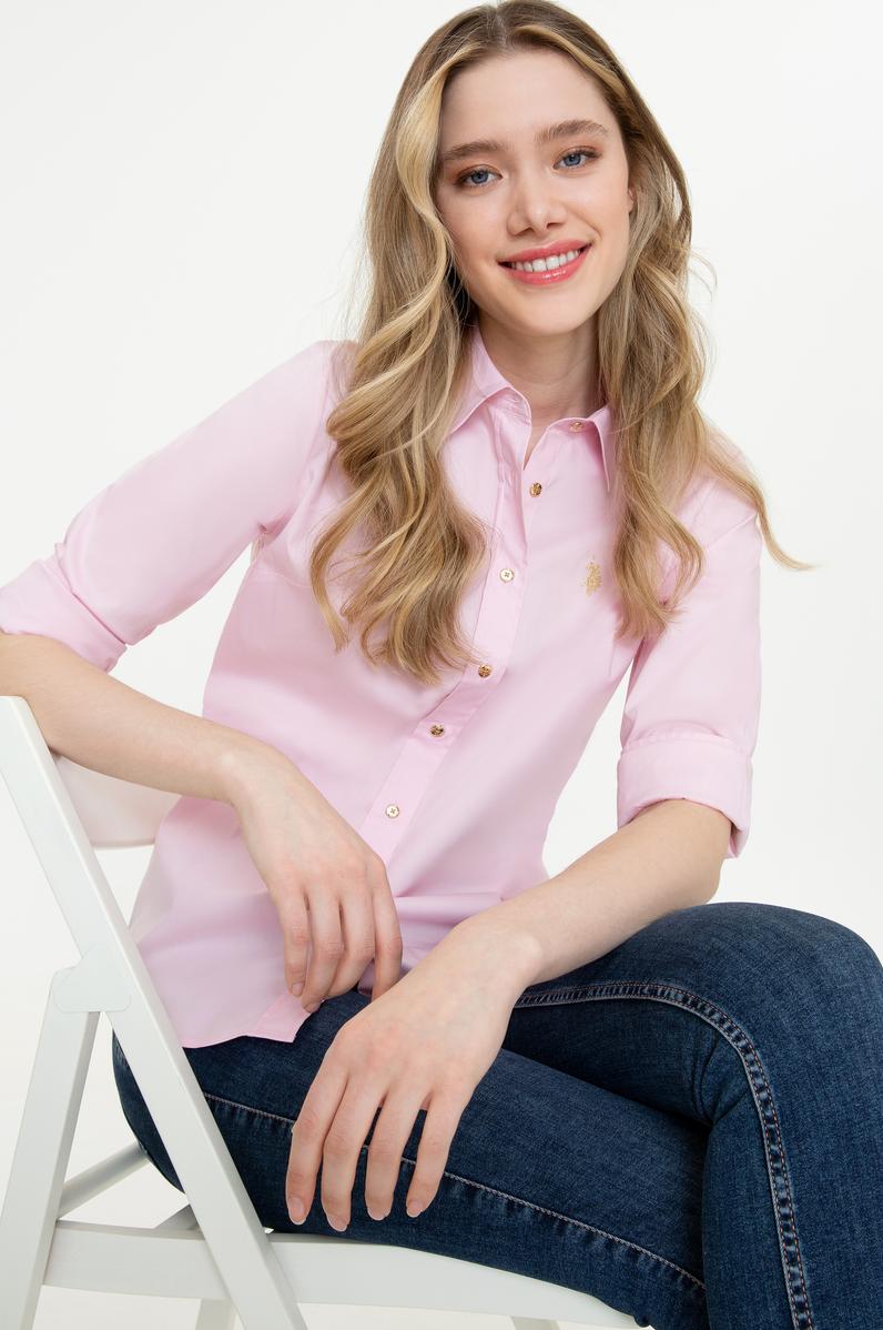 Kadın Pudra Uzun Kollu Basic Gömlek