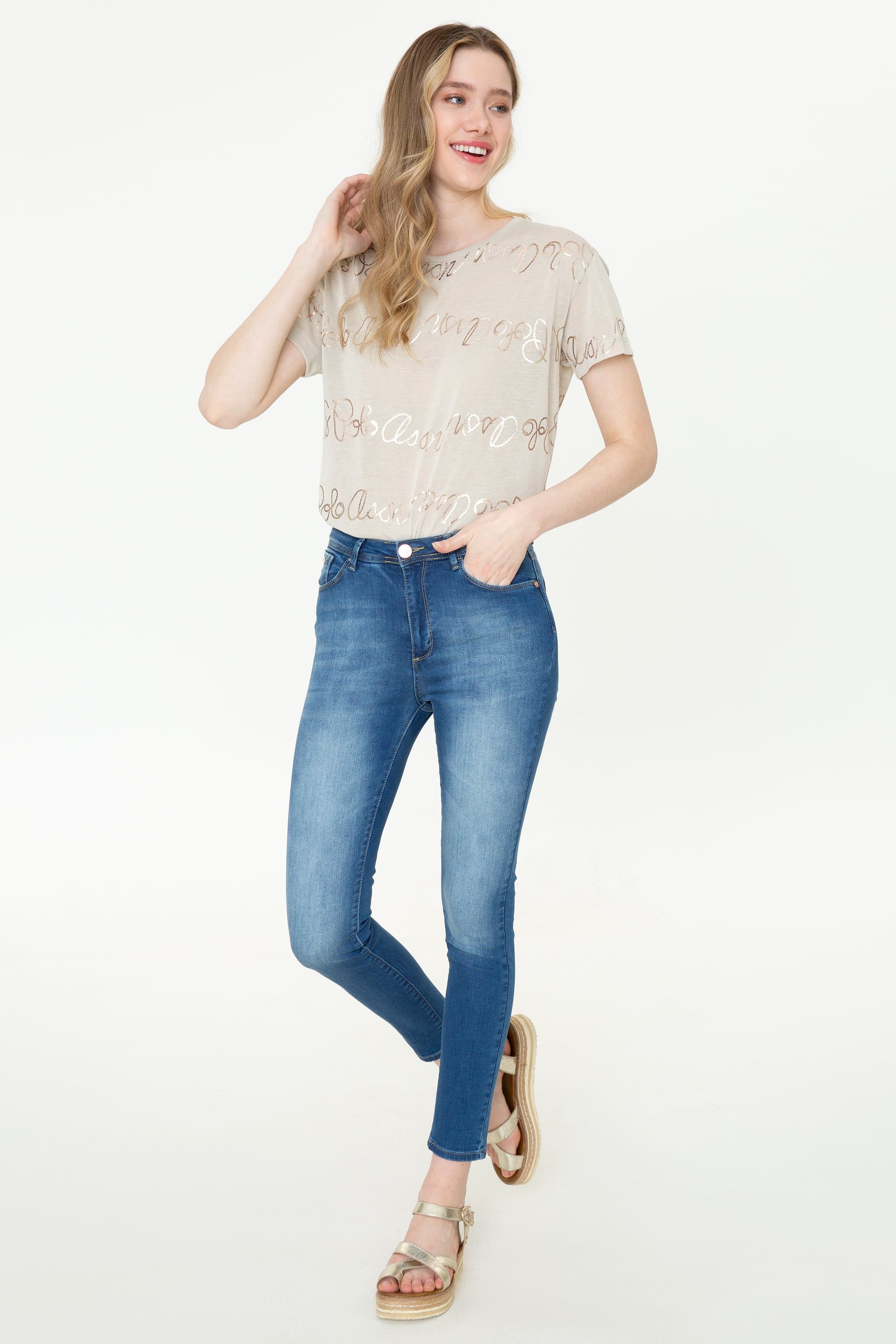 Kadın Mavi Skinny High Waist Fit Jean Pantolon - Image 1