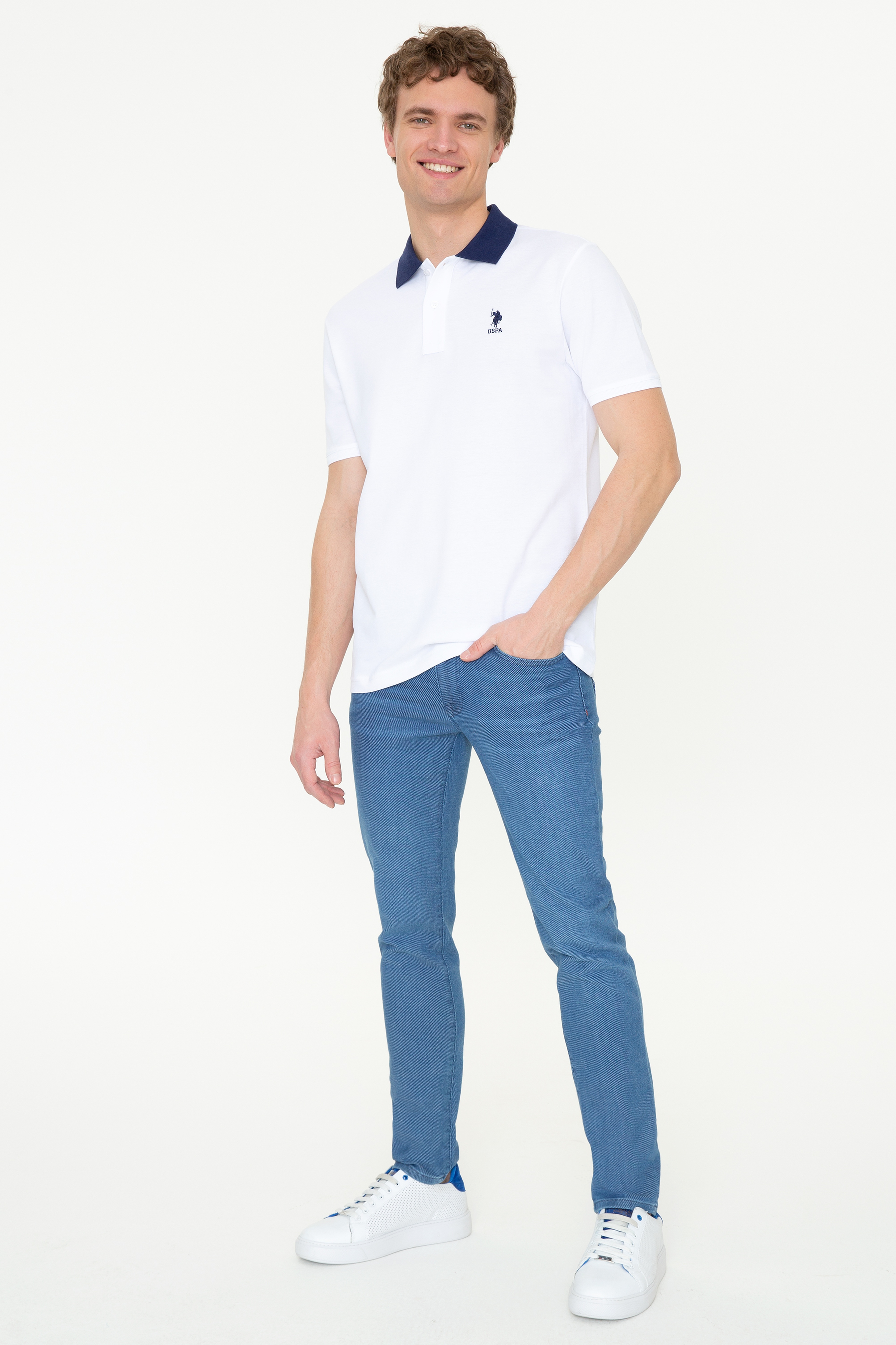 Erkek Beyaz Polo Yaka Tişört - Image 5
