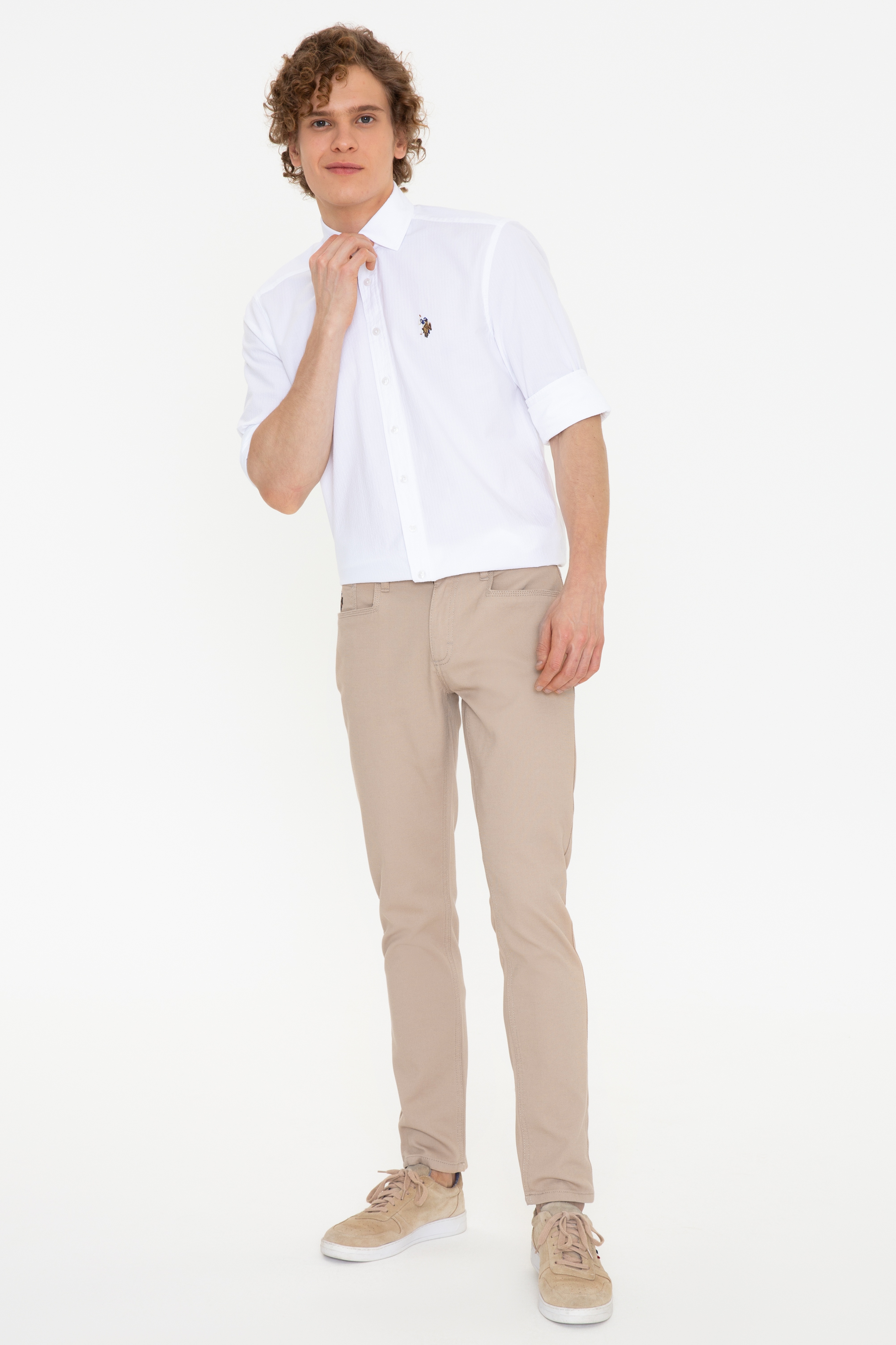 Erkek Slim Fit Kum Chinos
