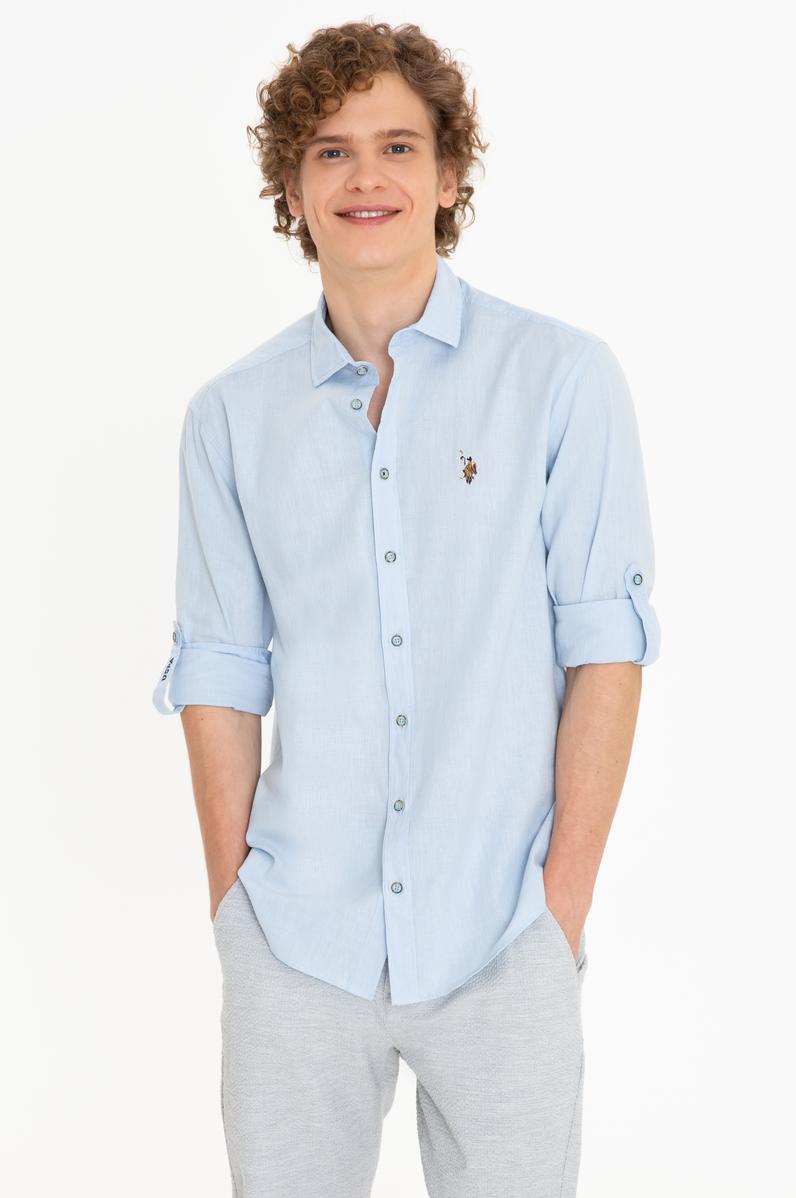 Erkek Açık Mavi Uzun Kollu Basic Gömlek