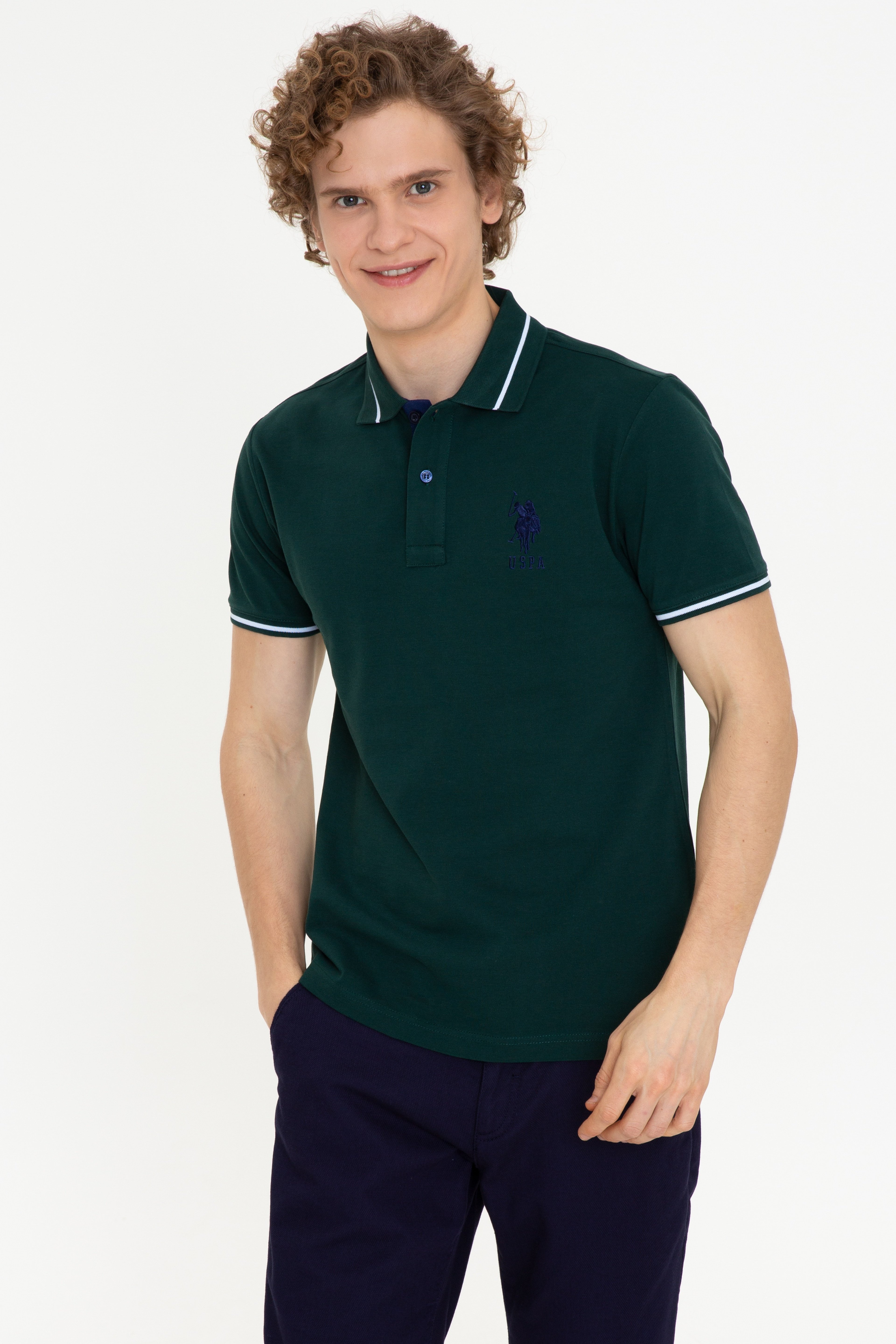 Erkek Koyu Yeşil Polo Yaka T-Shirt Basic - Image 1