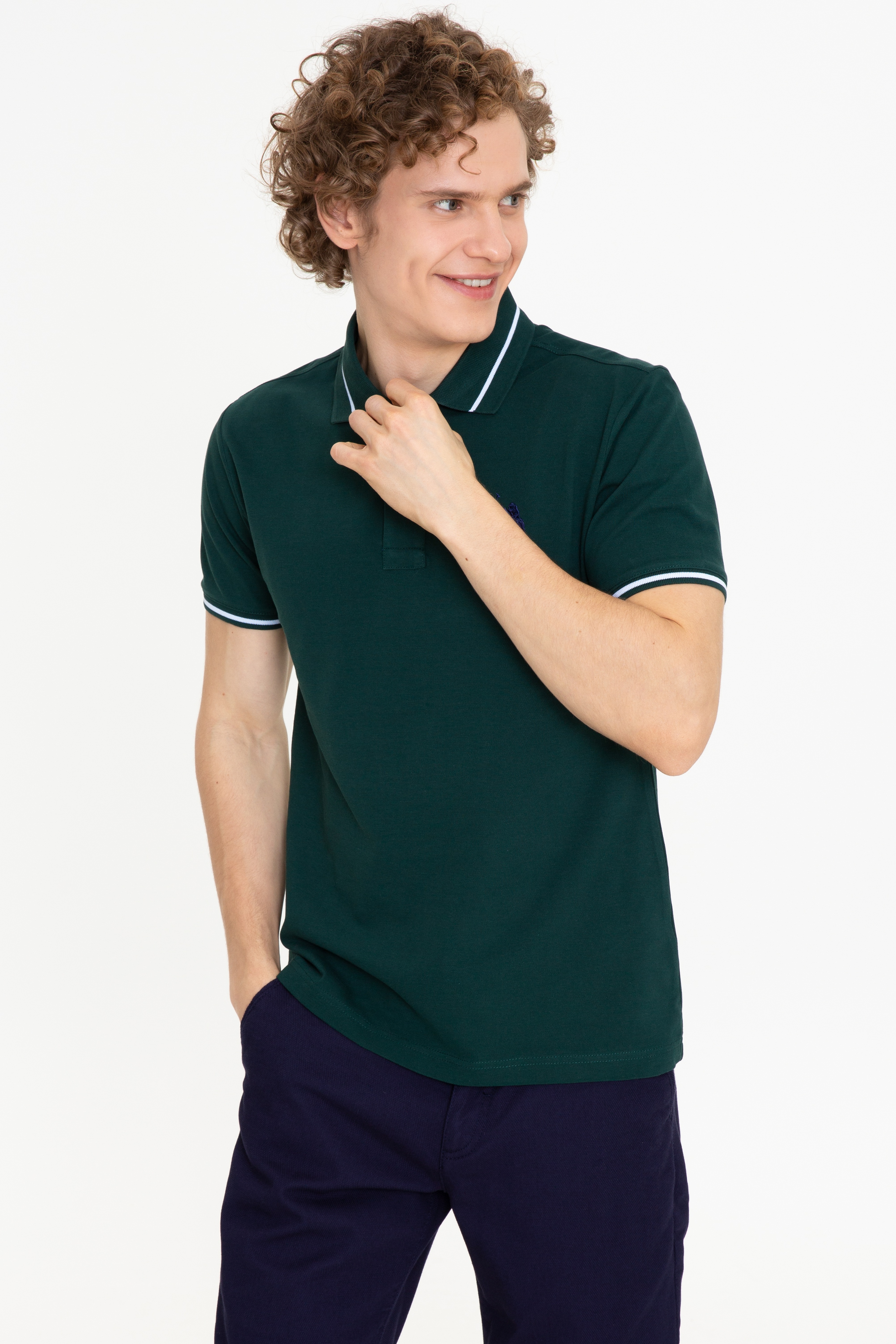 Erkek Koyu Yeşil Polo Yaka T-Shirt Basic - Image 3
