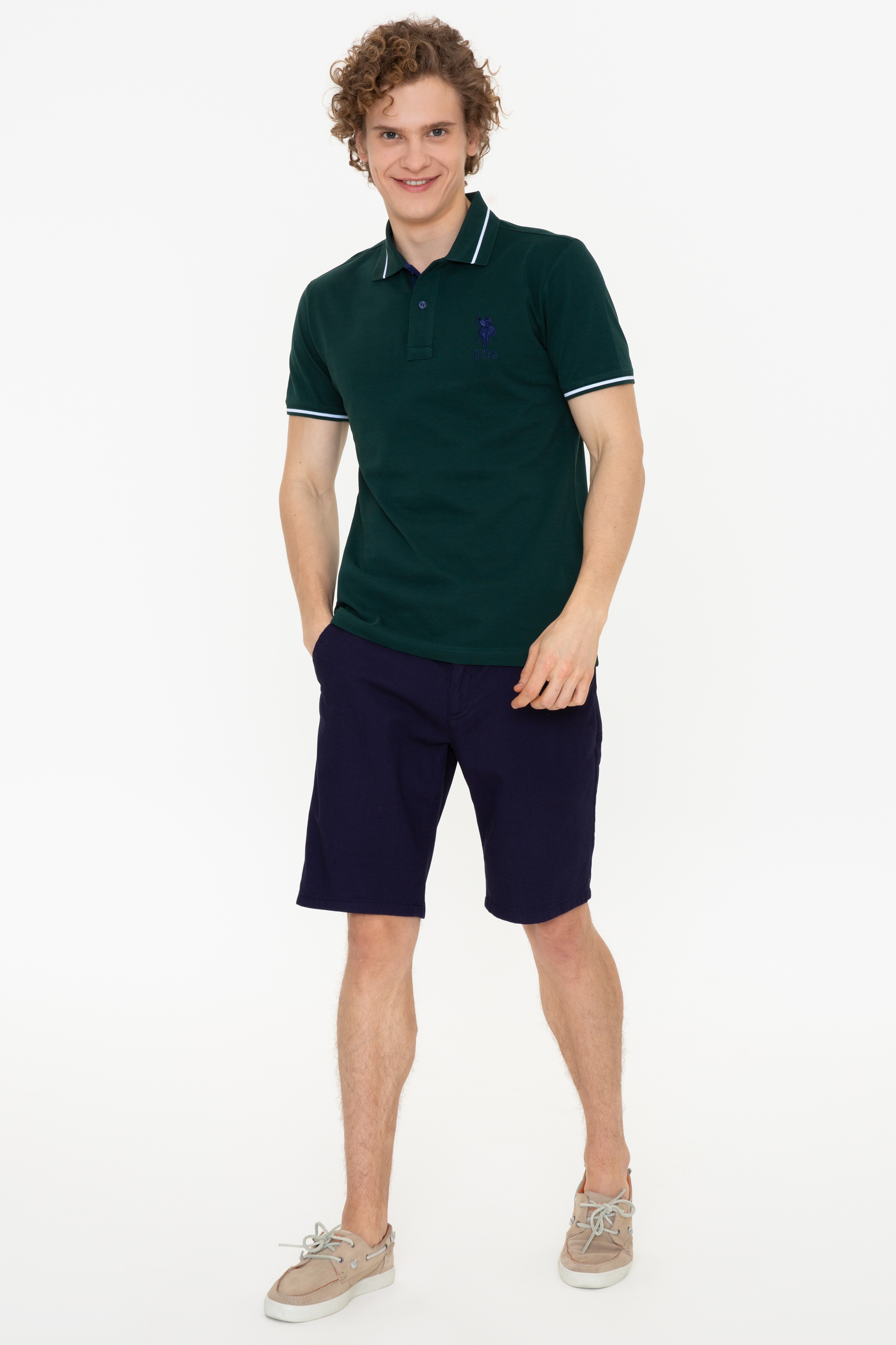Erkek Koyu Yeşil Polo Yaka T-Shirt Basic