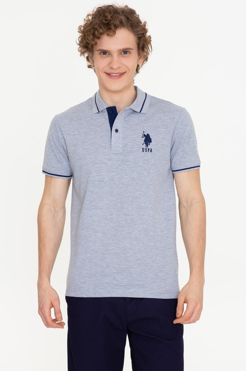 Erkek Gri Melanj Polo Yaka Basic T-Shirt