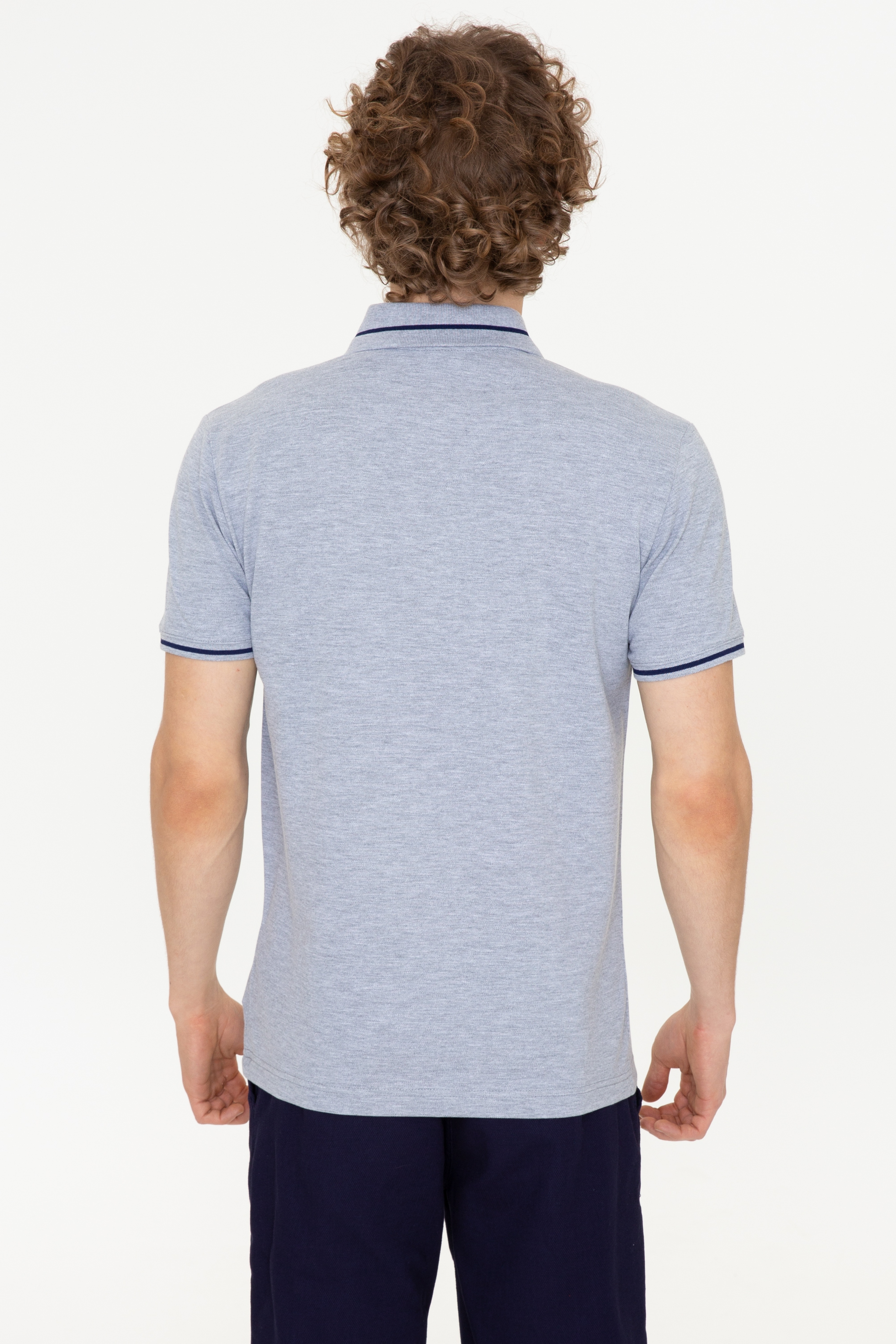 Erkek Gri Melanj Polo Yaka Basic T-Shirt