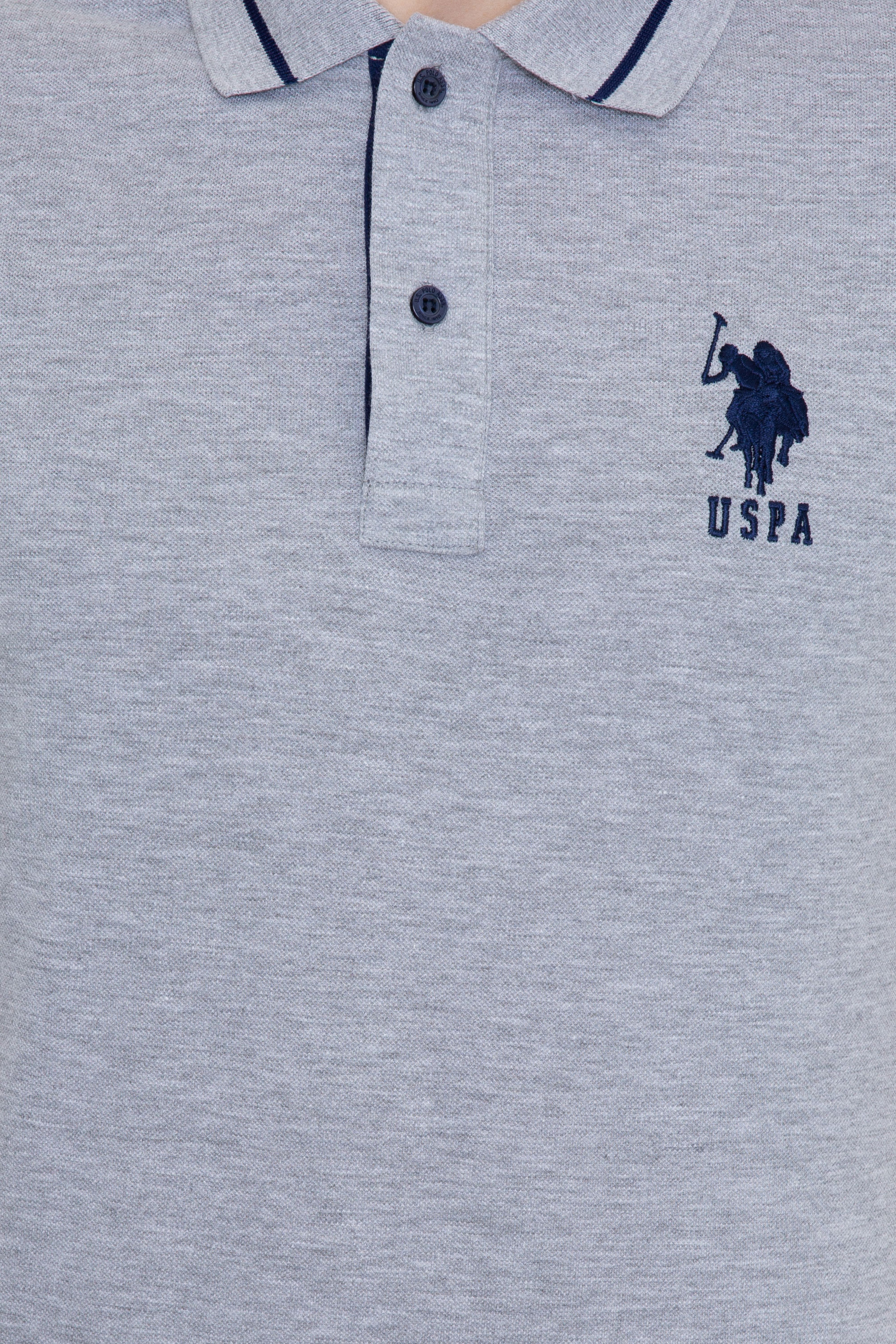 Erkek Gri Melanj Polo Yaka Basic T-Shirt - Image 6