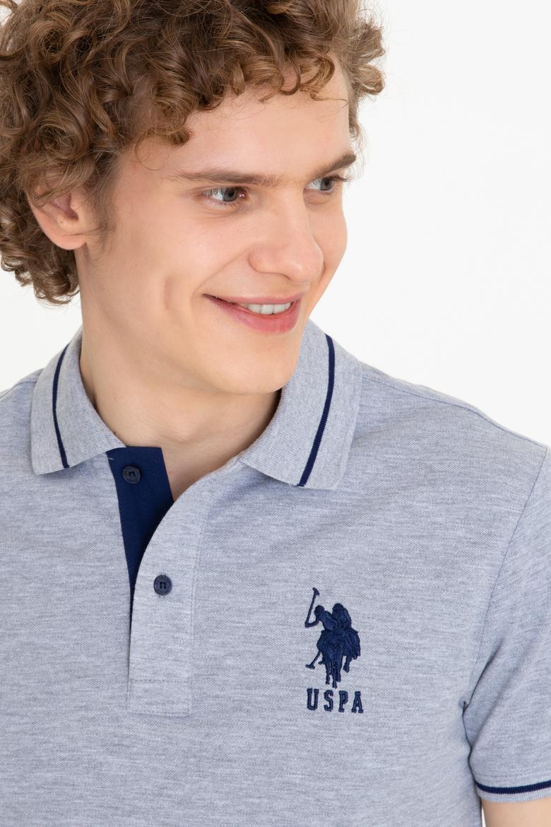 Erkek Gri Melanj Polo Yaka Basic T-Shirt - 50247371050