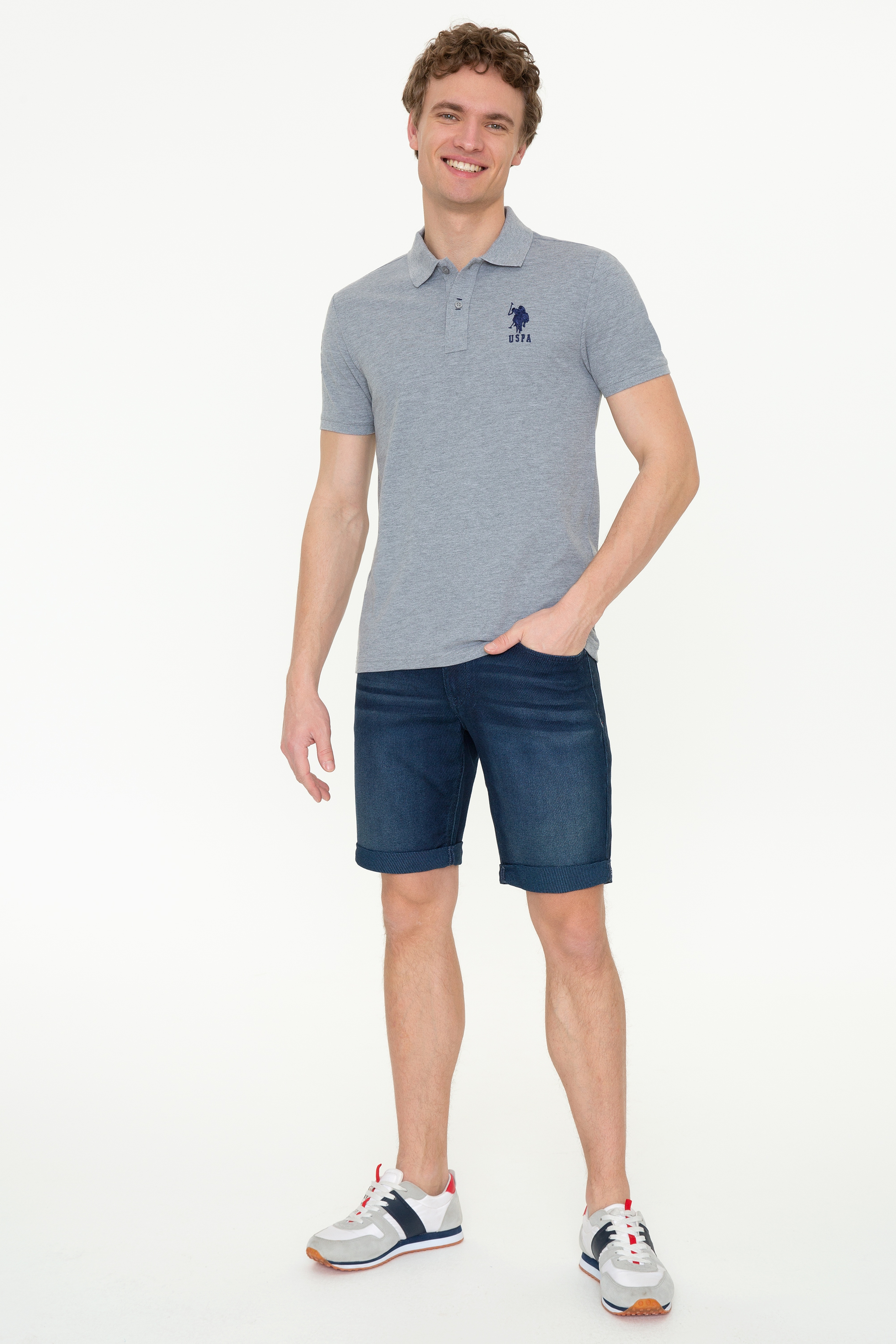 Erkek Gri Melanj Polo Yaka T-Shirt - Image 5