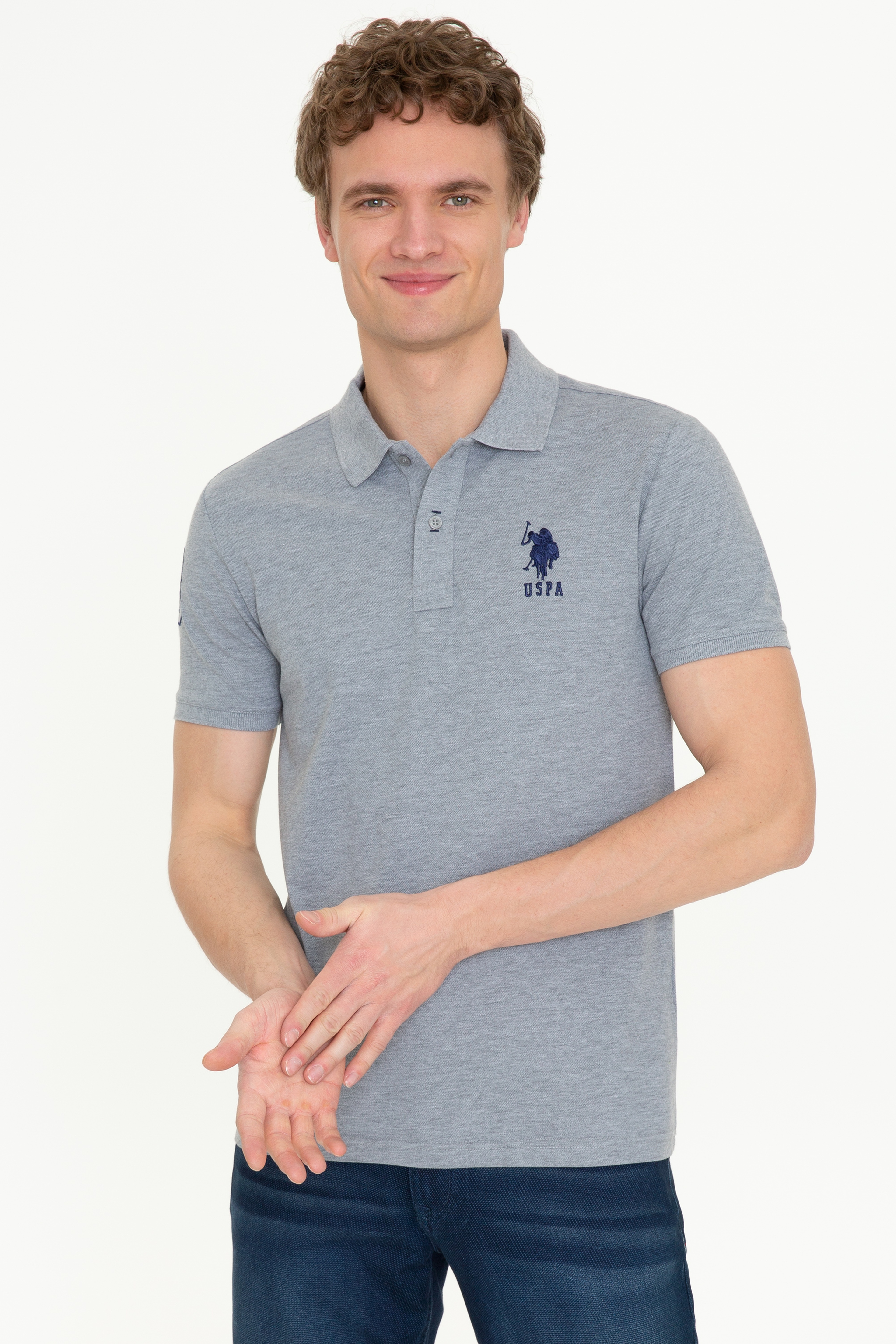 Erkek Gri Melanj Polo Yaka T-Shirt - Image 1