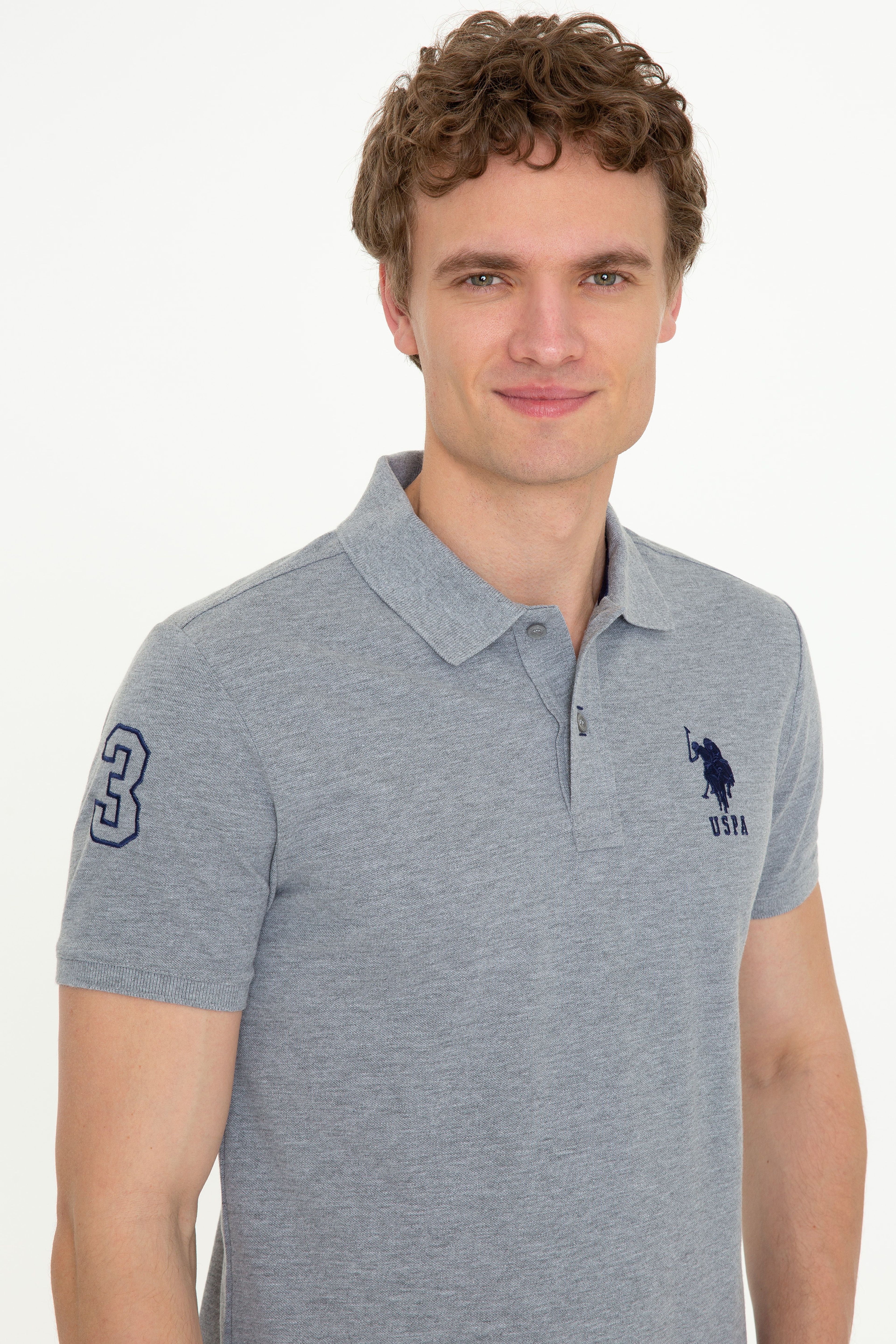 Erkek Gri Melanj Polo Yaka T-Shirt - Image 2