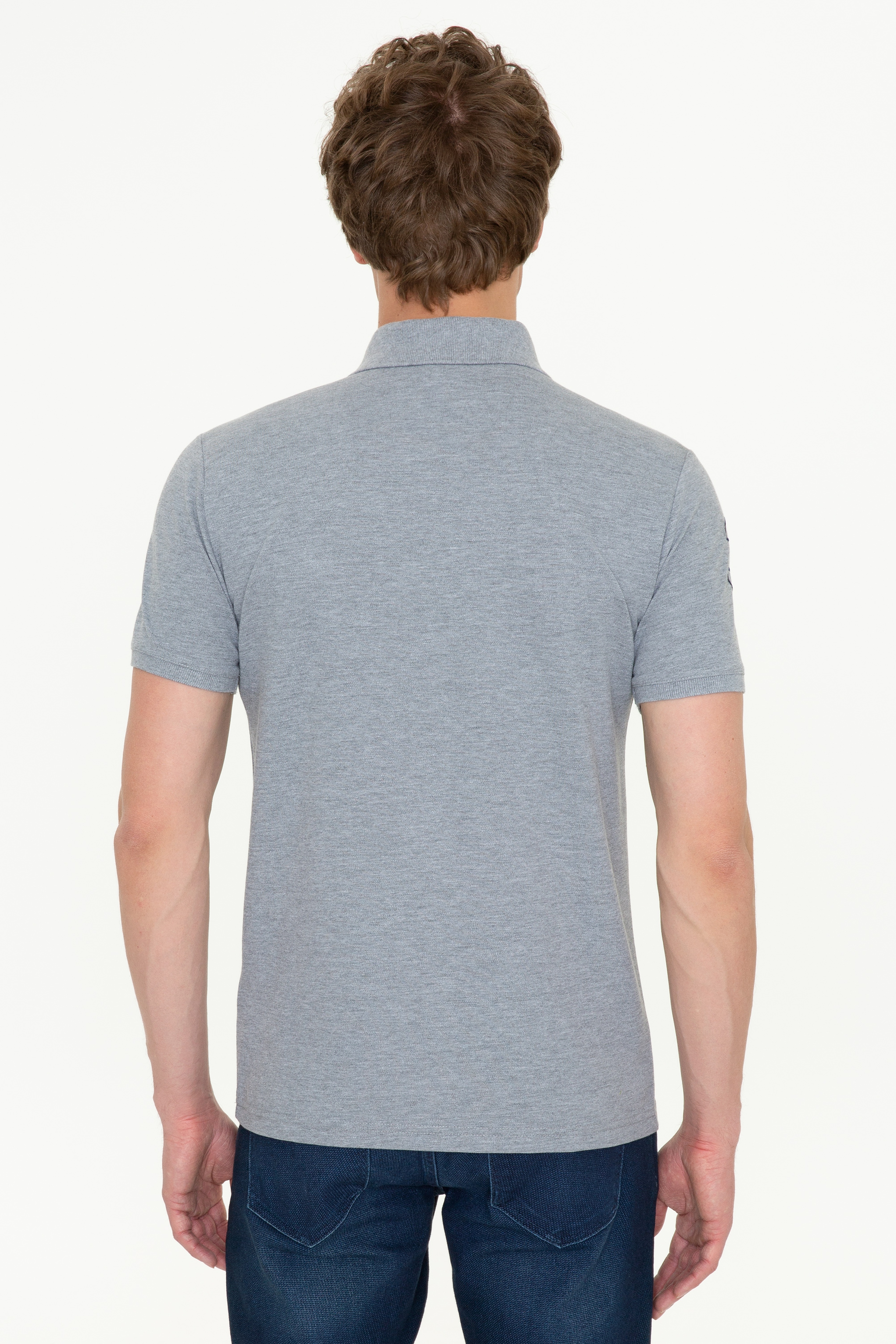 Erkek Gri Melanj Polo Yaka T-Shirt - Image 4