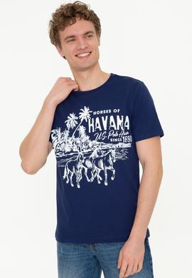 Erkek Lacivert Bisiklet Yaka T-Shirt - 50251679020