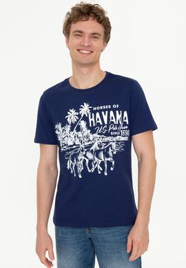 Erkek Lacivert Bisiklet Yaka T-Shirt - 50251679020