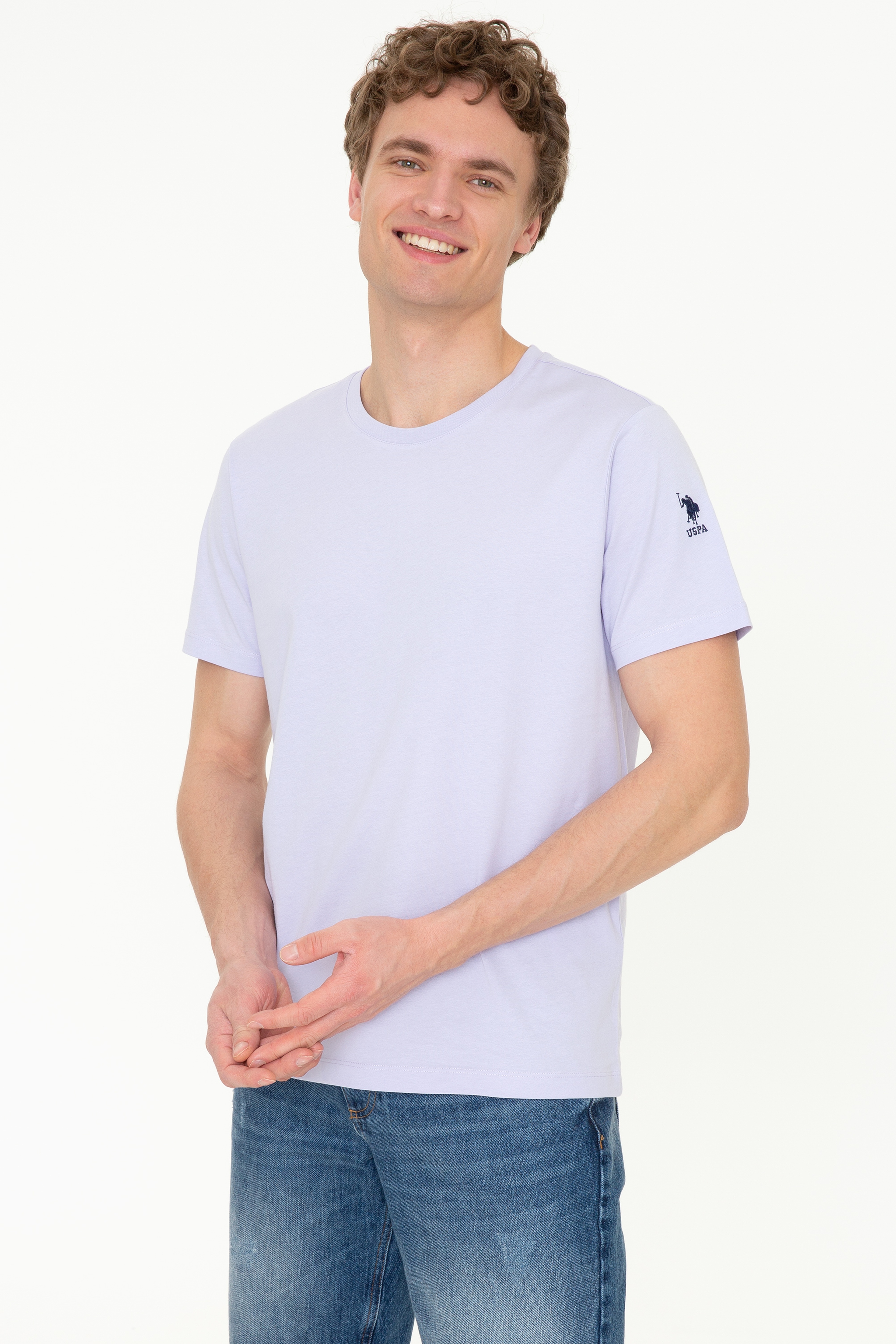 Erkek Lila Bisiklet Yaka T-Shirt - Image 1