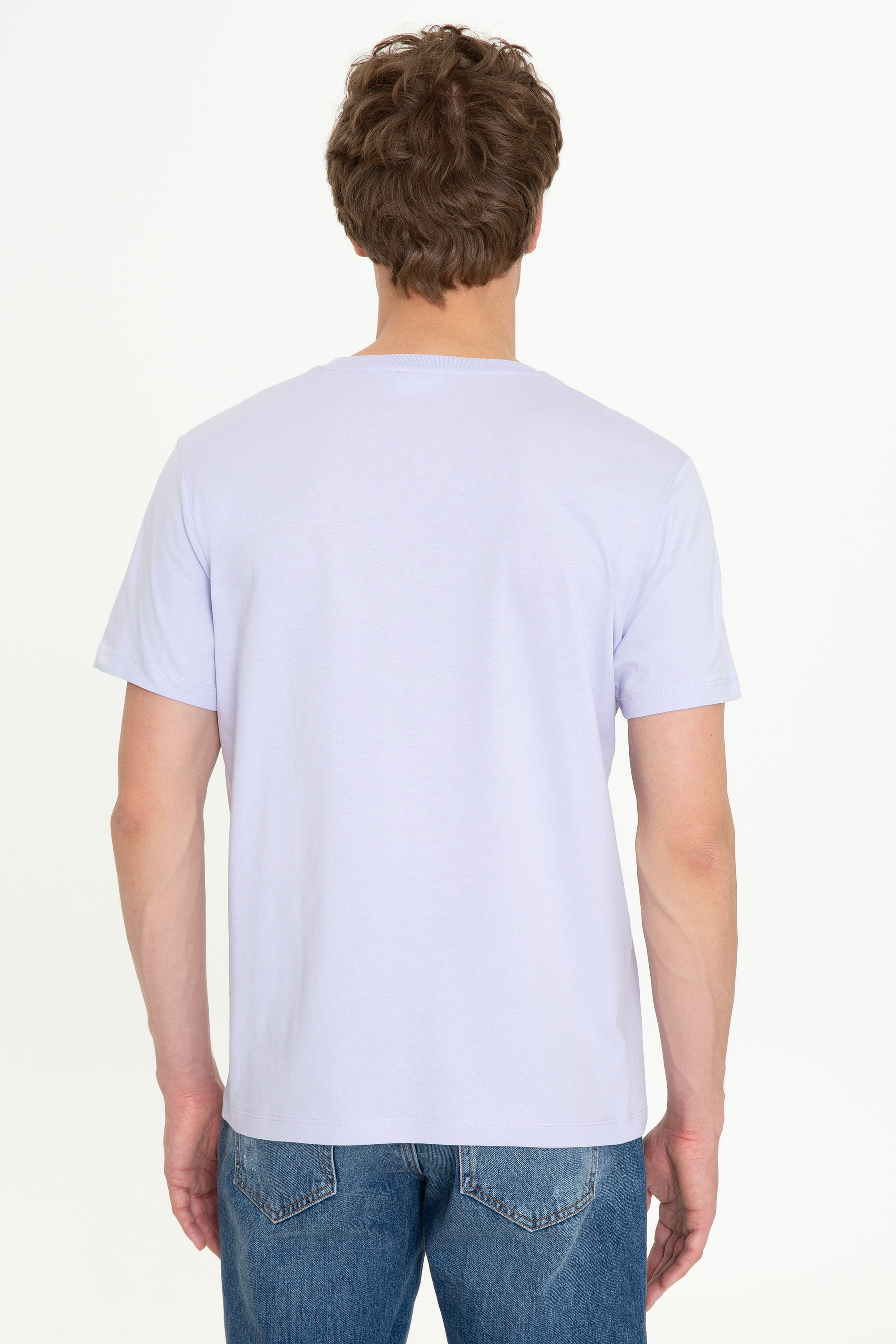 Erkek Lila Bisiklet Yaka T-Shirt - Image 4